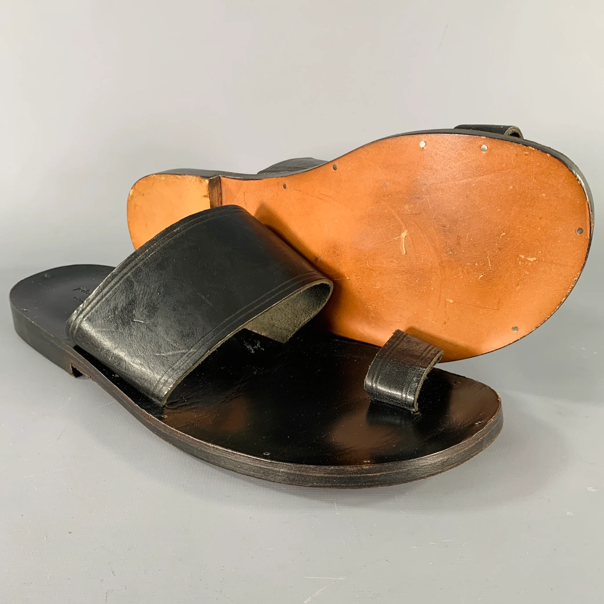 JOHN VARVATOS Size 10 Black Leather Sandals - Image 5