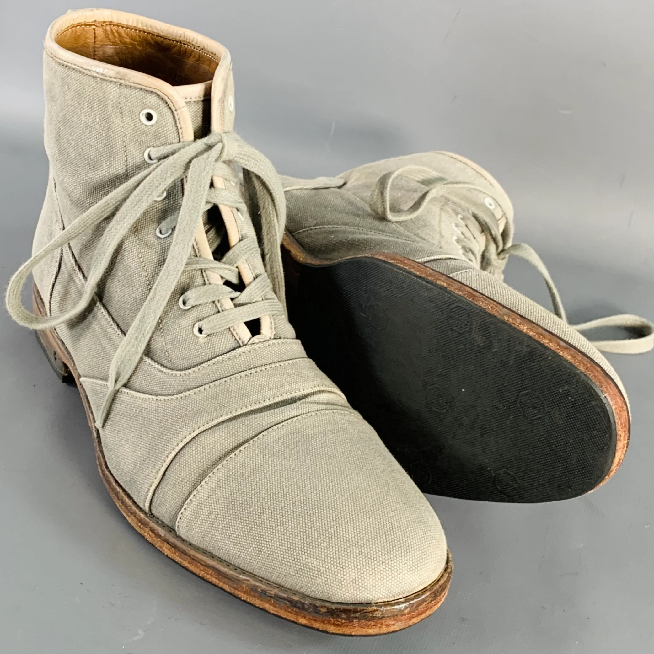 JOHN VARVATOS Size 10 Grey Canvas Cap Toe Lace-Up Ankle Boots - Image 5