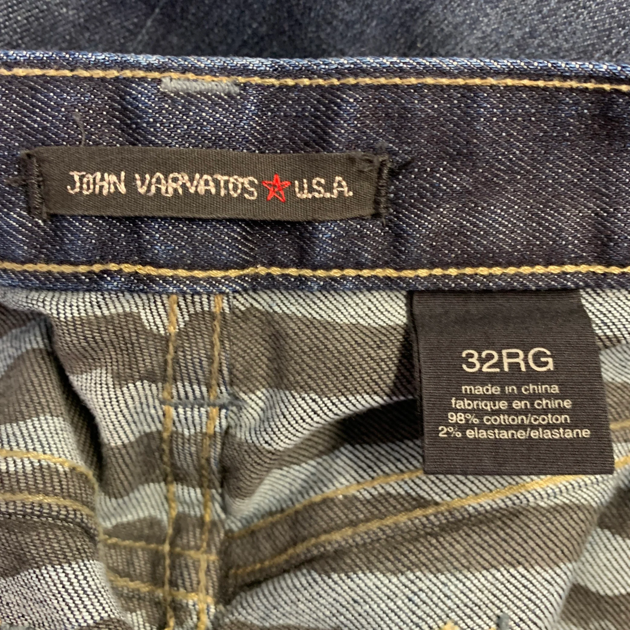 JOHN VARVATOS Size 32 Blue Distressed Cotton Blend Straight Jeans - Image 6