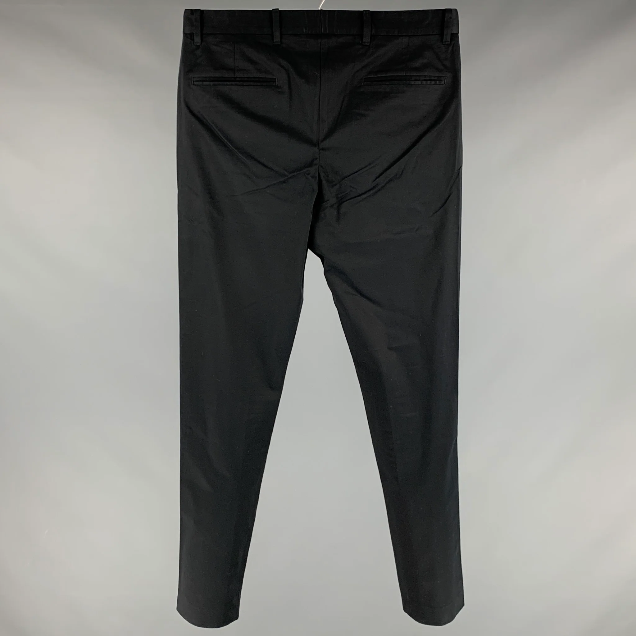JOHN VARVATOS Size 33 Black Cotton Elastane Flat Front Casual Pants - Image 2
