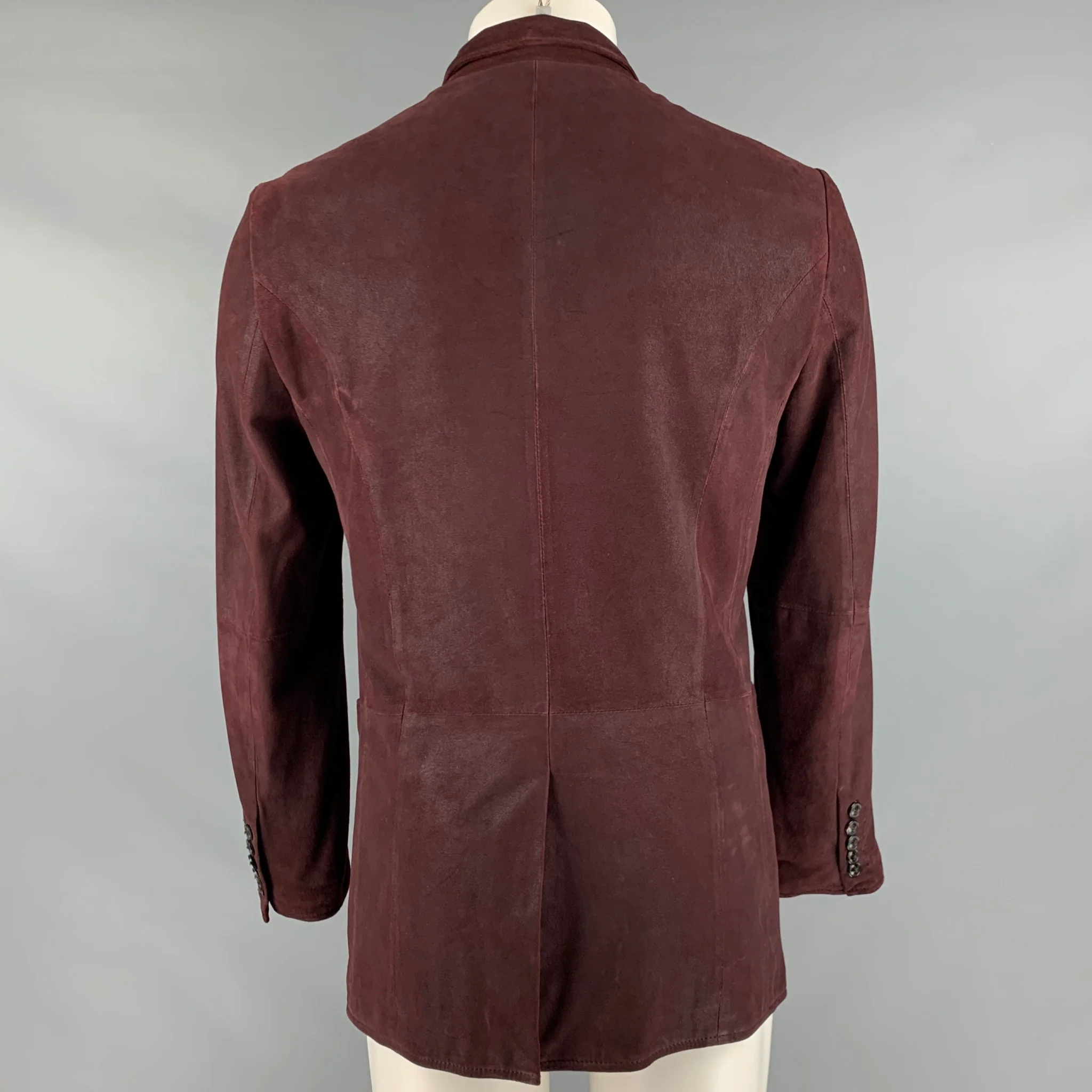 JOHN VARVATOS Size 38 Burgundy Suede Single breasted Jacket - Image 3