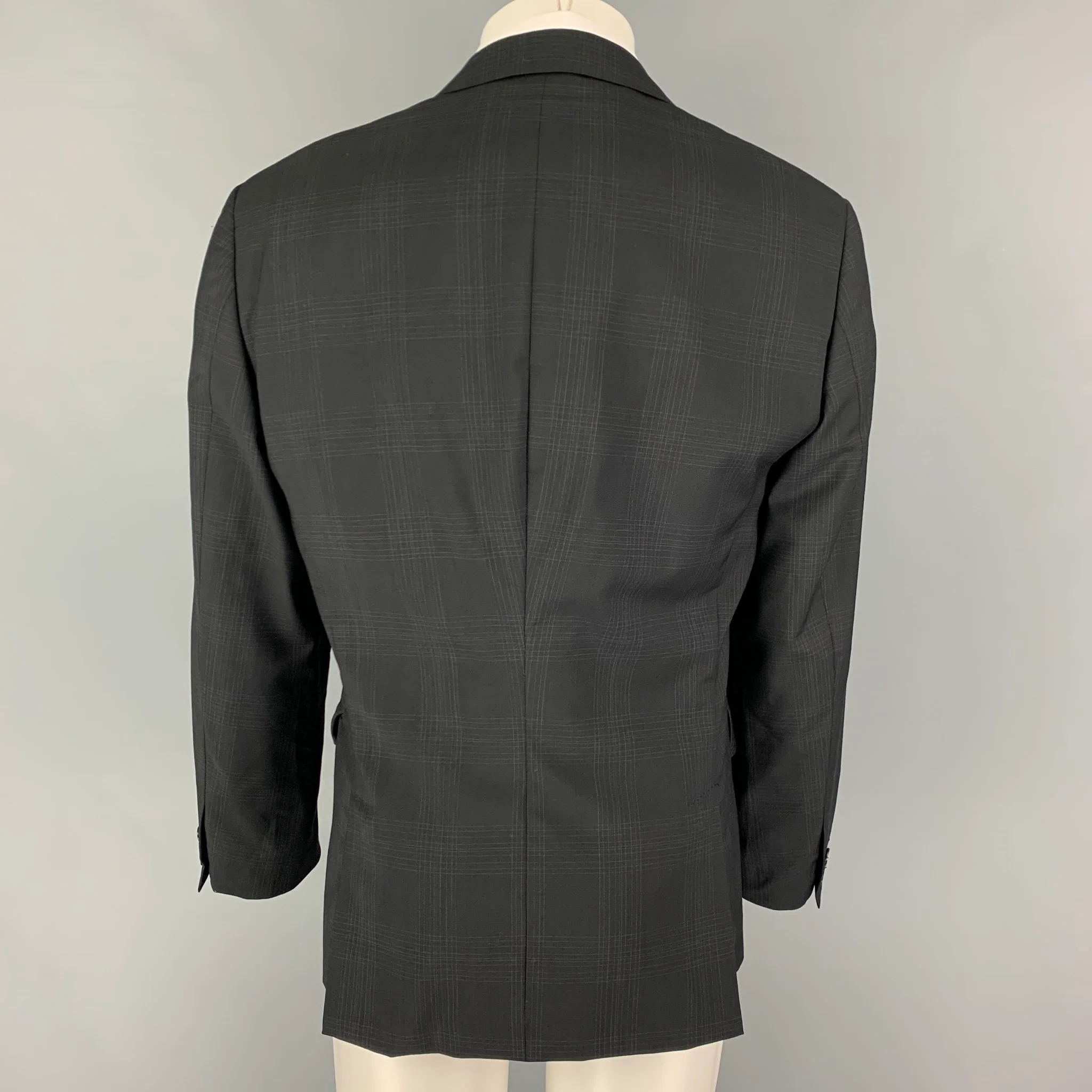 JOHN VARVATOS Size 40 Black Plaid Wool Notch Lapel Sport Coat - Image 3