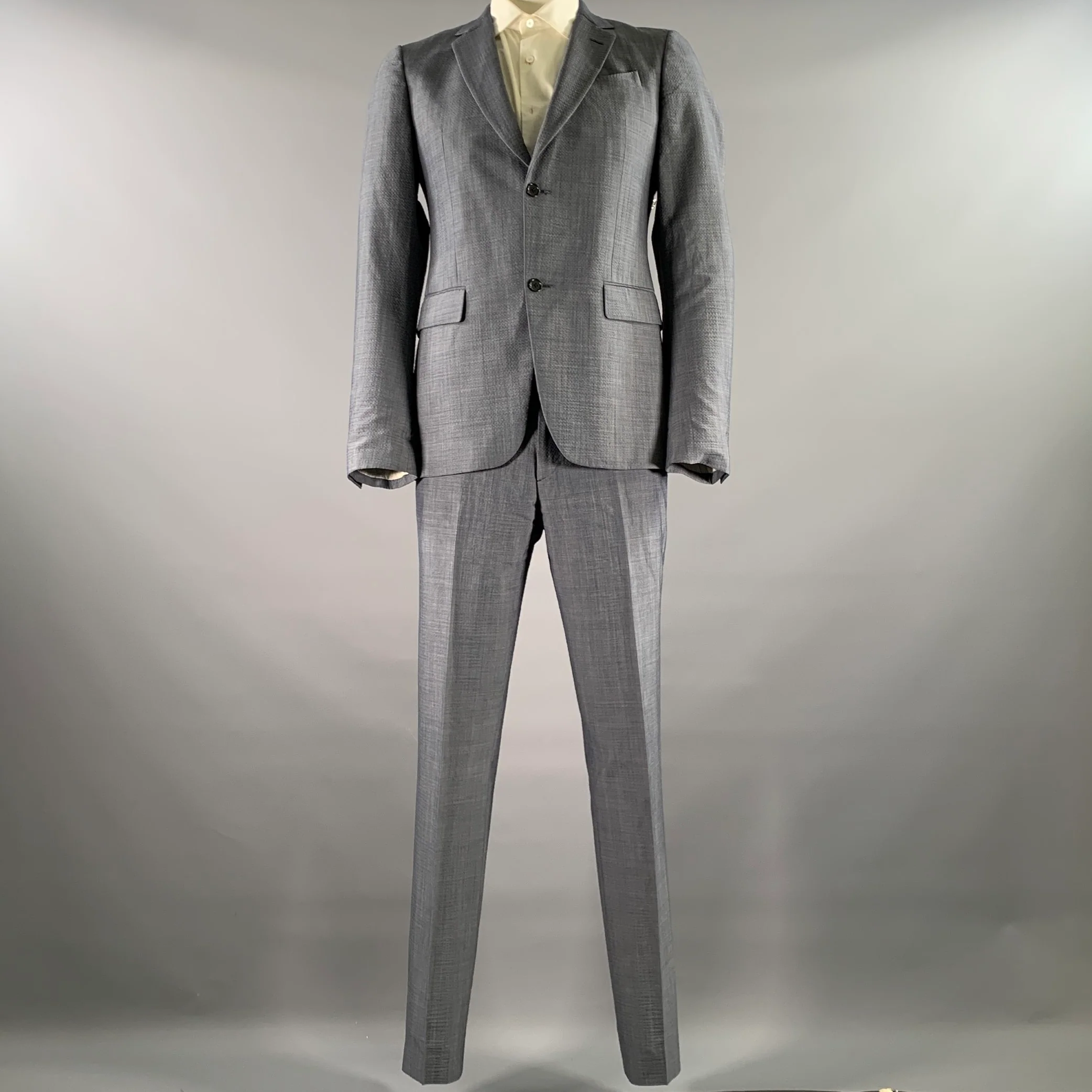 JOHN VARVATOS Size 40 Blue Wool Blend Notch Lapel Suit - Image 2