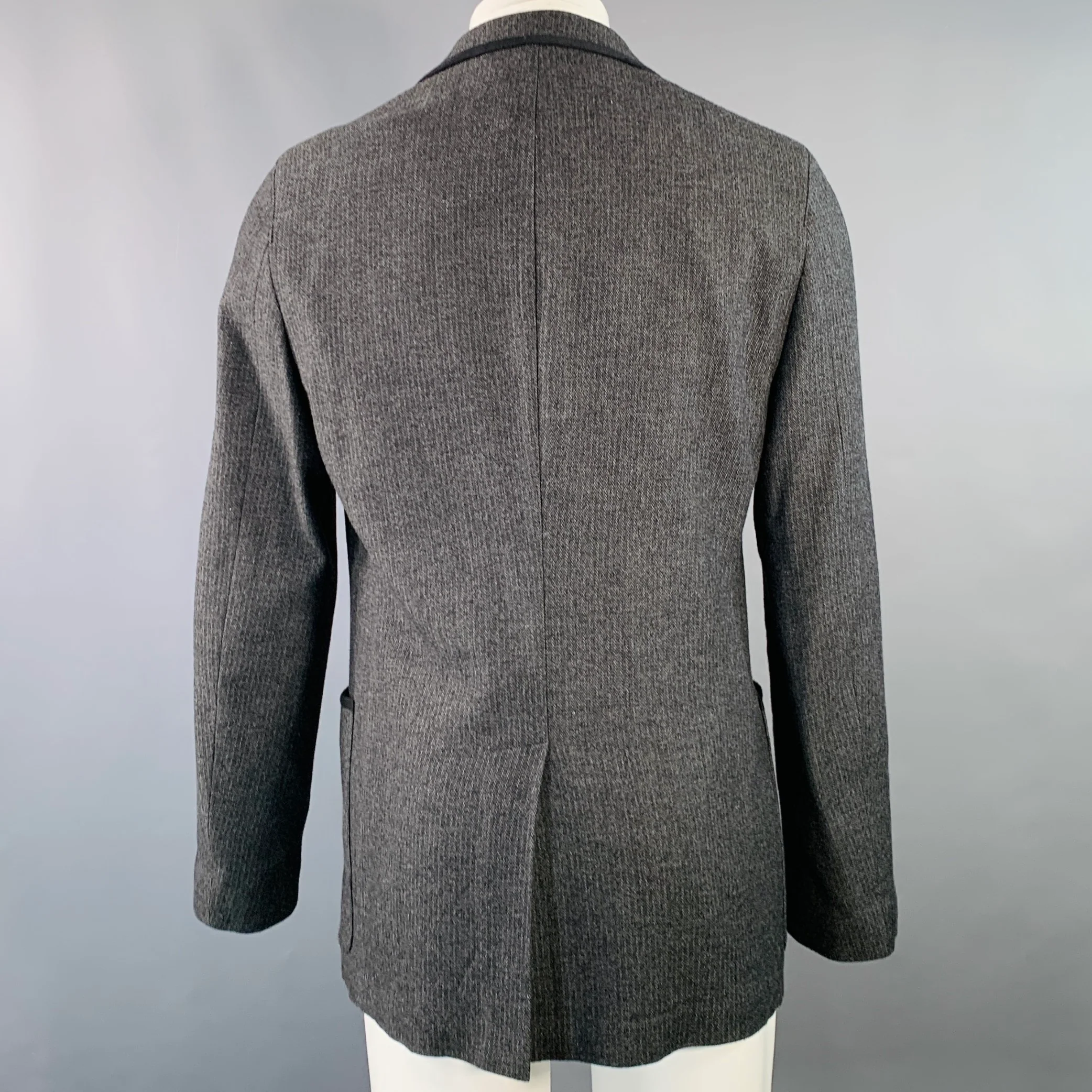 JOHN VARVATOS Size 40 Grey Black Herringbone Wool Blend Sport Coat - Image 4