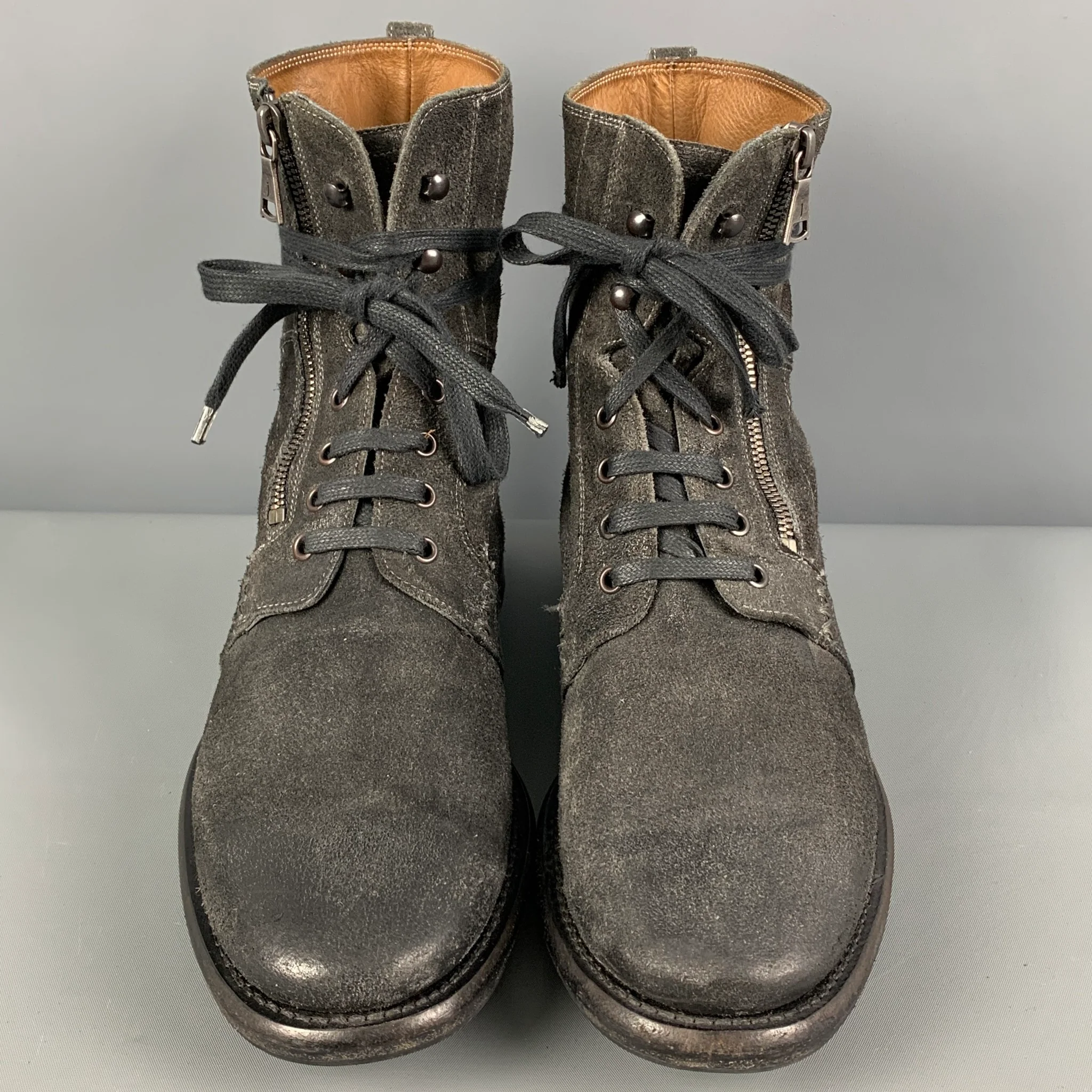 JOHN VARVATOS Size 9.5 Black Distressed Leather Bowery Gussett Boots - Image 4