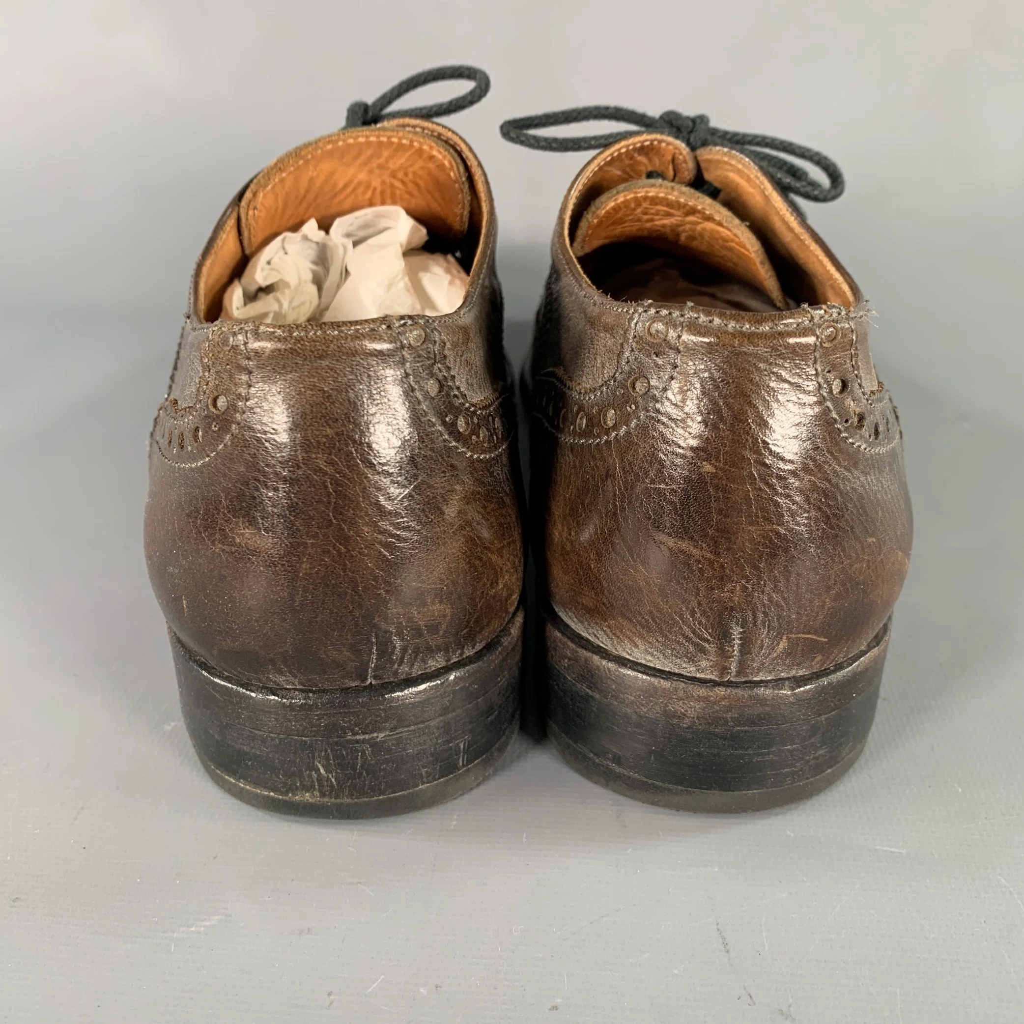 JOHN VARVATOS Size 9.5 Brown Wingtip Leather Oxford Lace Up Shoes - Image 3