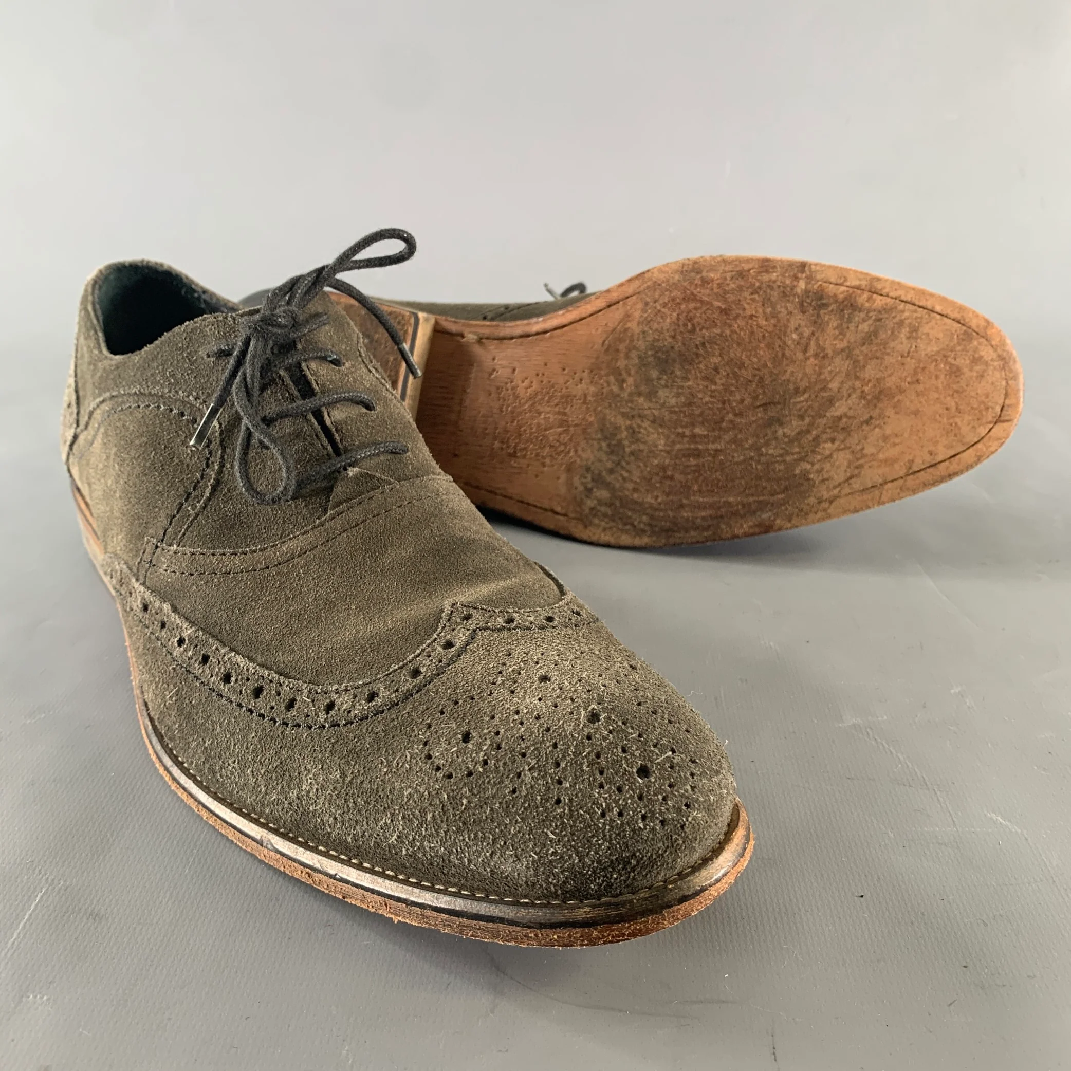 JOHN VARVATOS Size 9 Gray Suede Dress Lace Up Shoes - Image 5