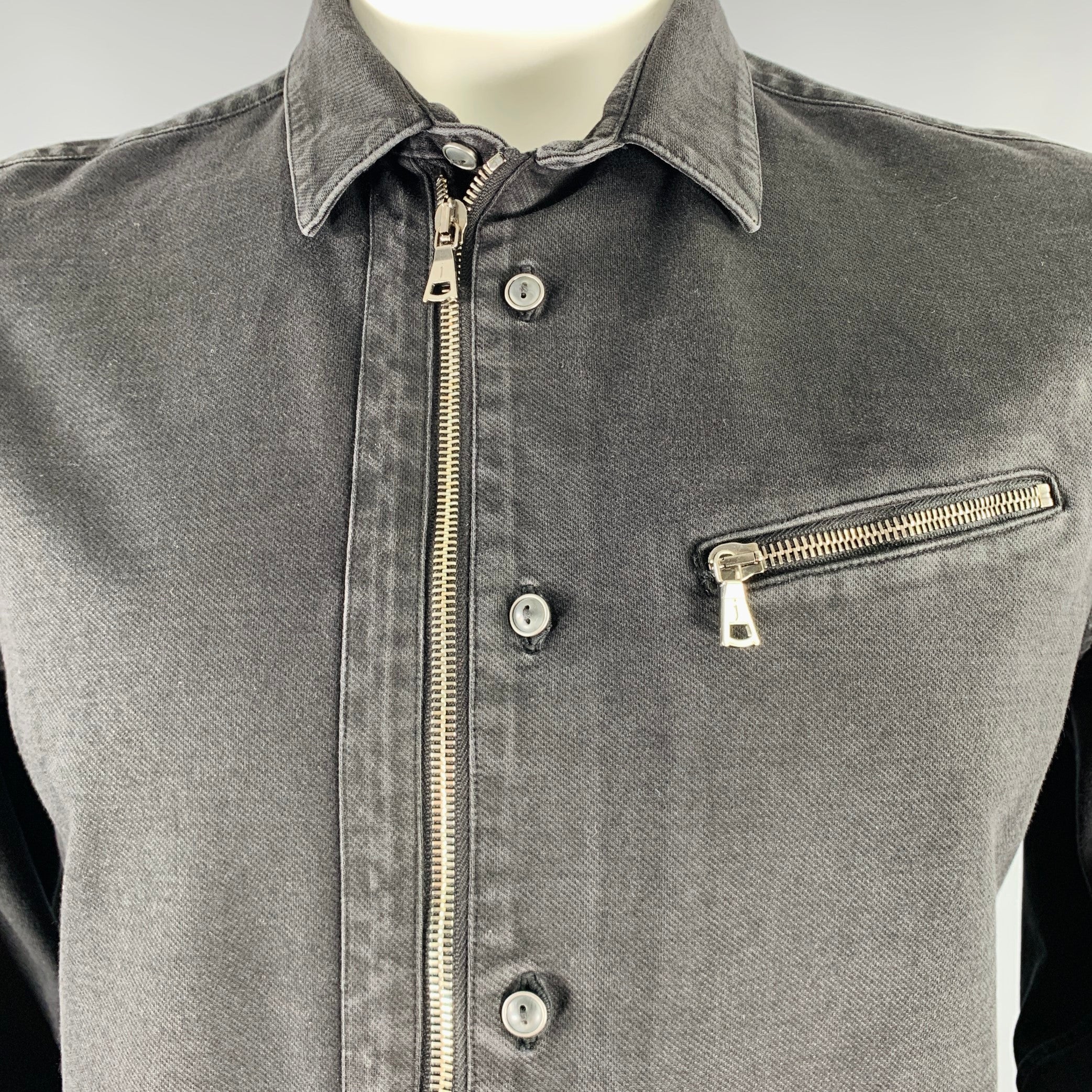 JOHN VARVATOS Size L Black Cotton Blend Long Sleeve Shirt - Image 2