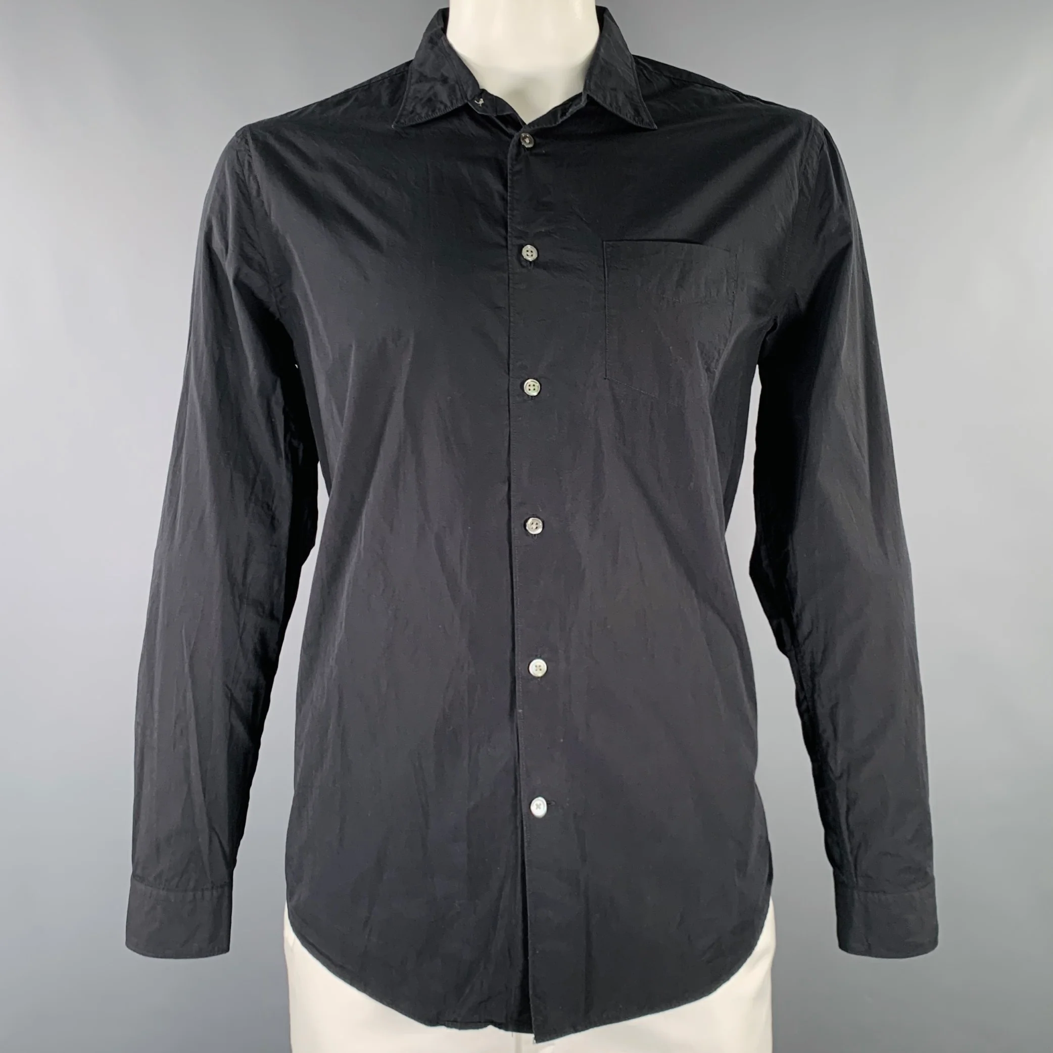 JOHN VARVATOS Size L Black Cotton Roll Tabs One Pocket Long Sleeve Shirt