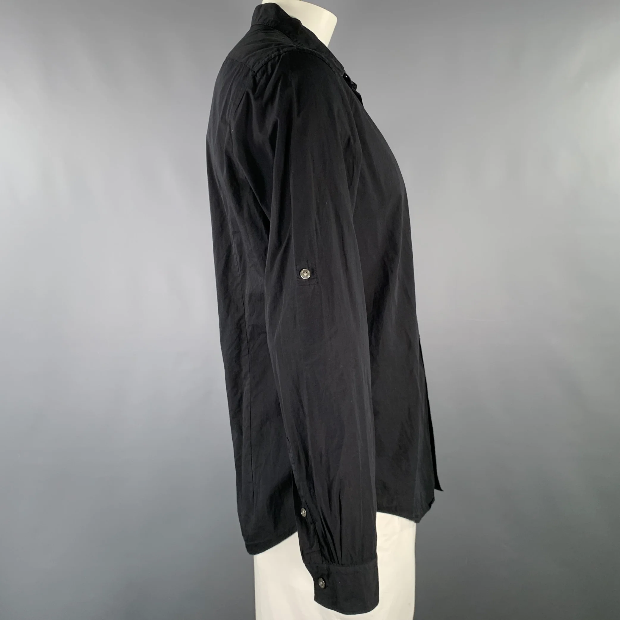 JOHN VARVATOS Size L Black Cotton Roll Tabs One Pocket Long Sleeve Shirt - Image 3