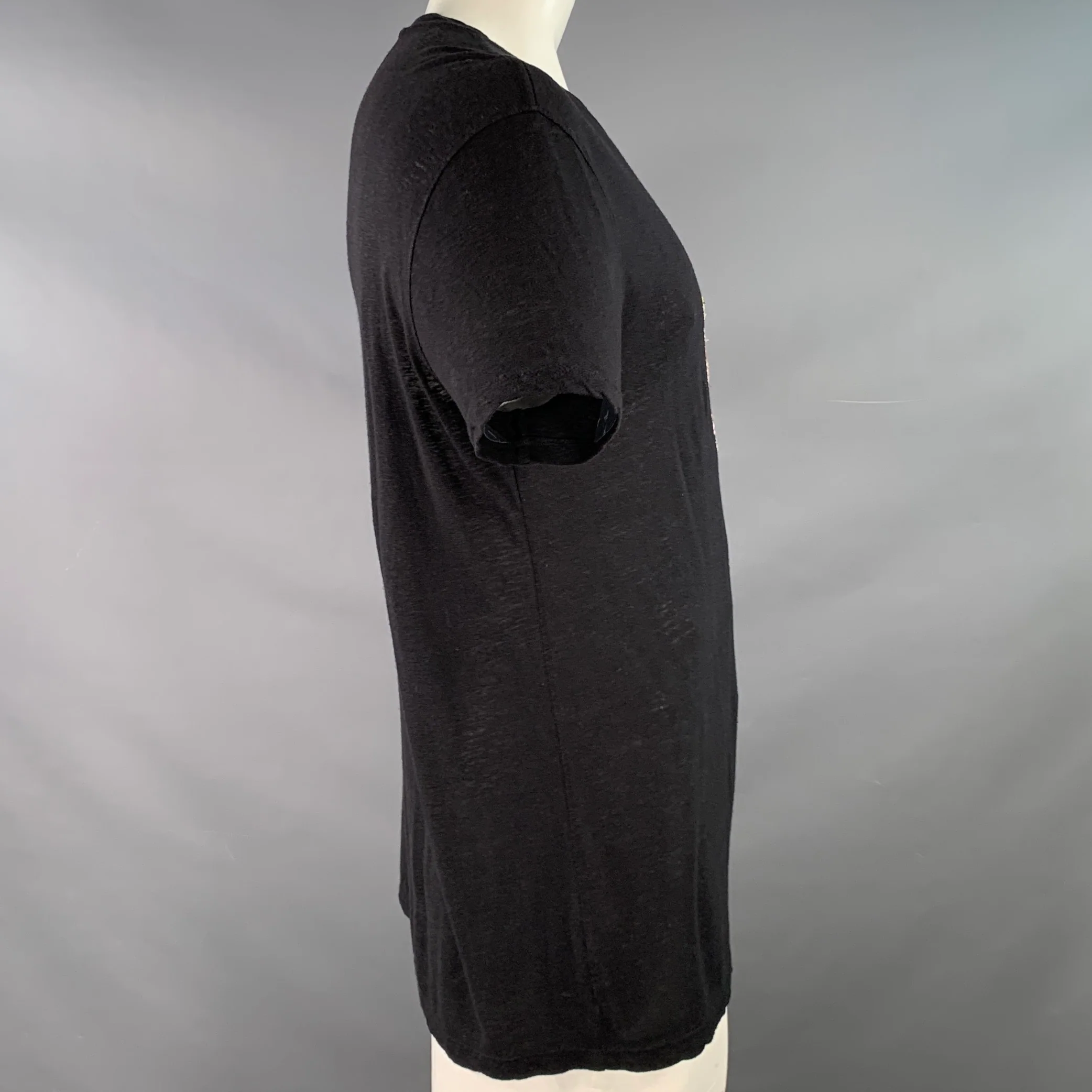 JOHN VARVATOS Size L Black Multi Color Skull Embroidery Short Sleeve T-shirt - Image 3