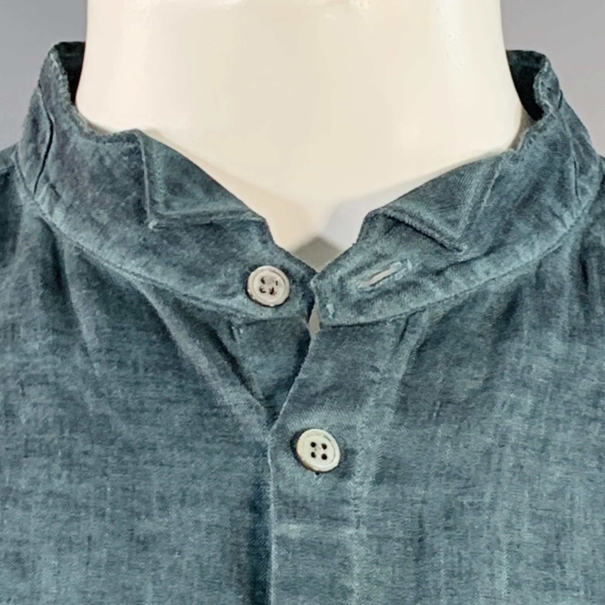 JOHN VARVATOS Size L Blue Dyed Linen Wingtip Long Sleeve Shirt - Image 2