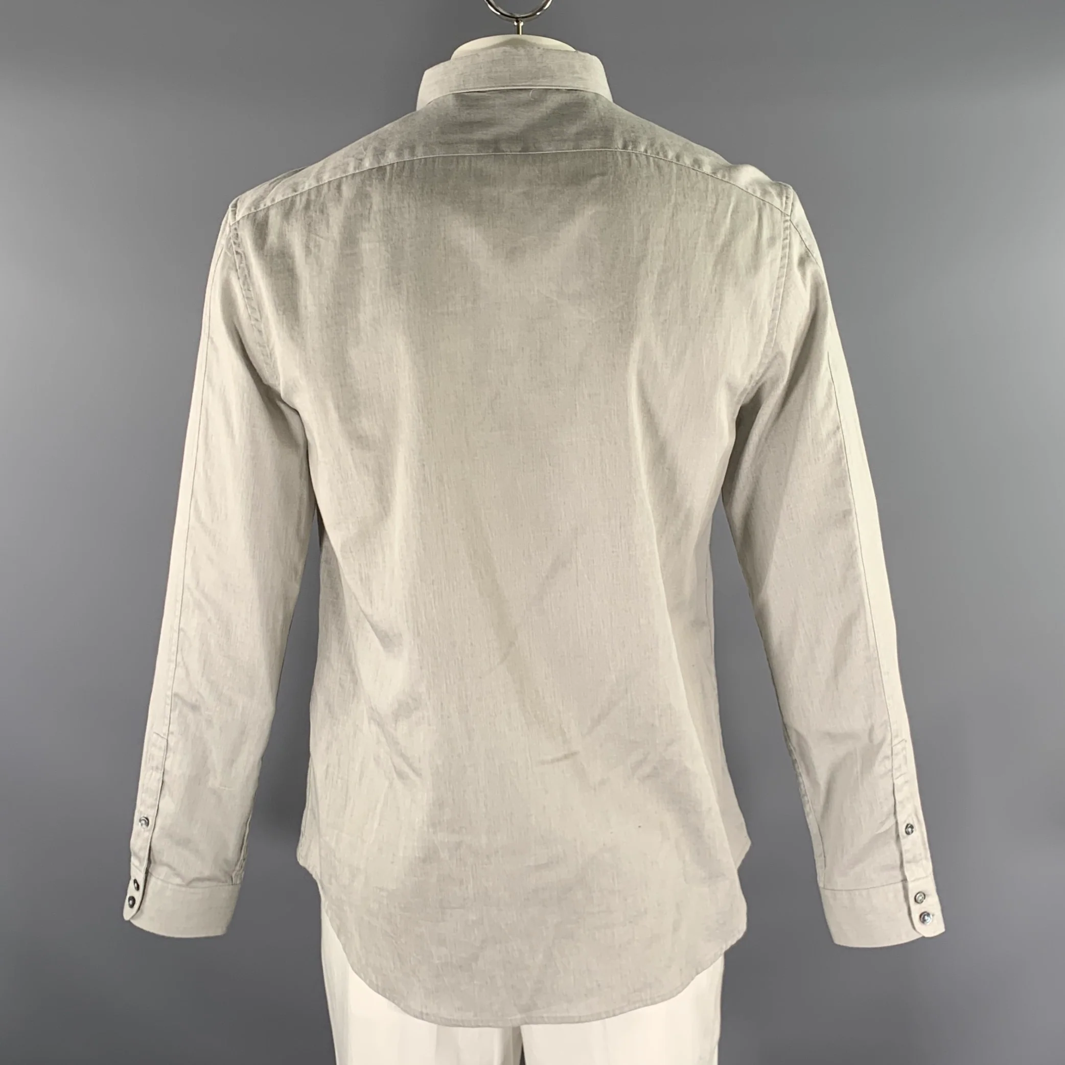 JOHN VARVATOS Size L Grey Heather Cotton Button Up Long Sleeve Shirt - Image 3