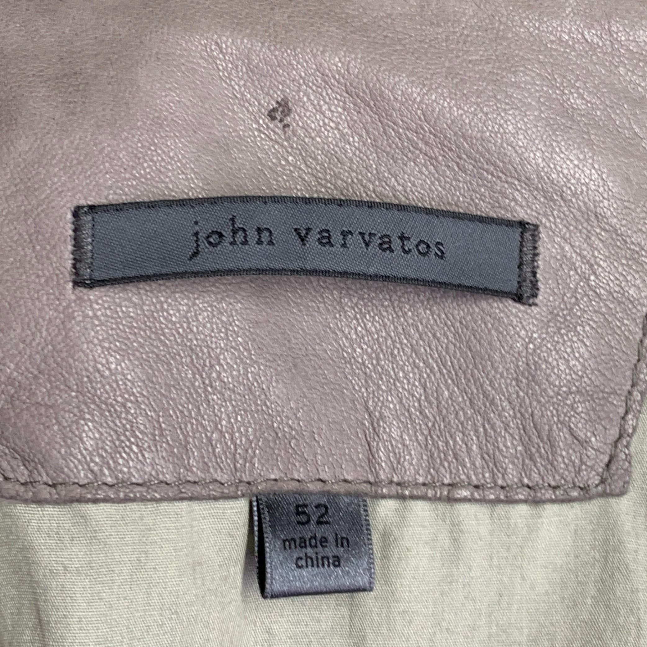 JOHN VARVATOS Size L Grey Leather Zip Up Moto Racer Jacket - Image 14
