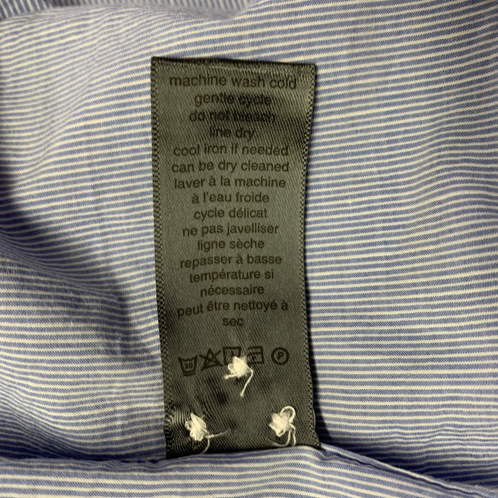JOHN VARVATOS Size L Light Blue White Stripe Cotton Linen Long Sleeve Shirt - Image 6