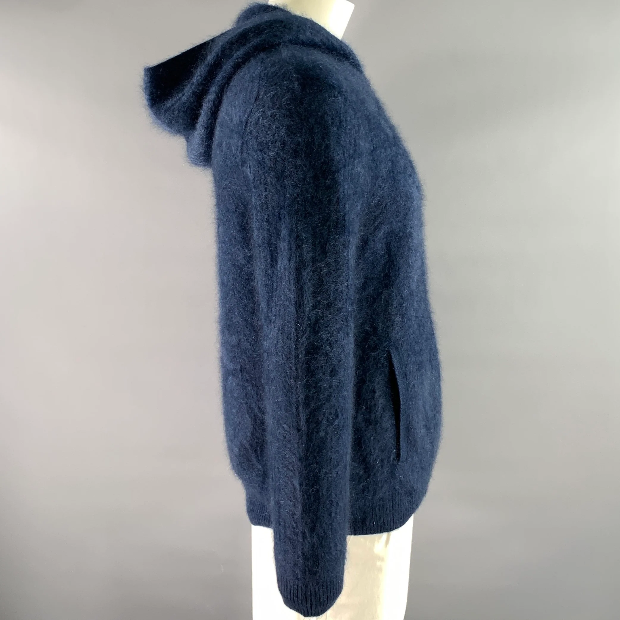 JOHN VARVATOS Size L Navy Blue Knit Cashmere Hooded Sweater - Image 3