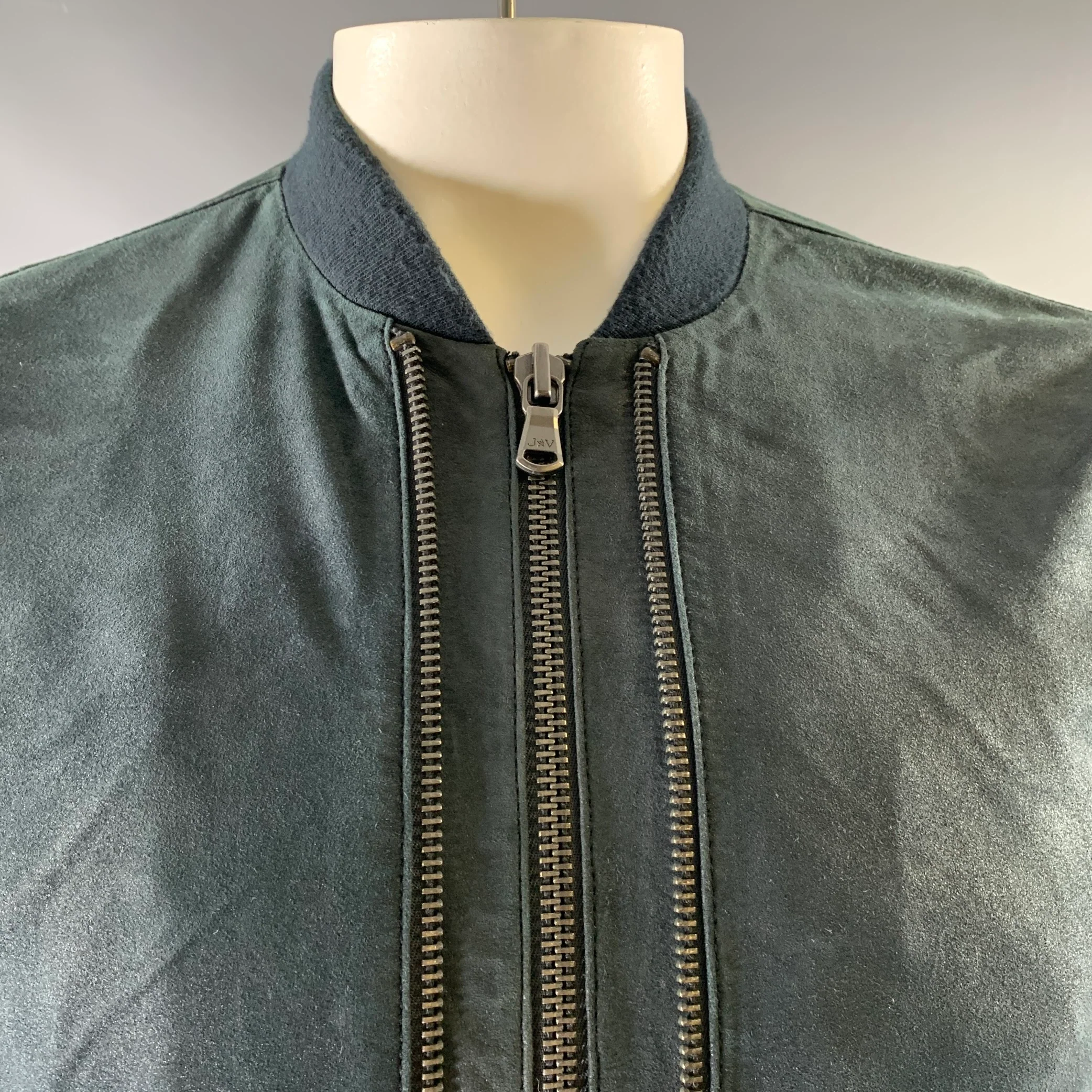 JOHN VARVATOS Size L Navy Leather Bomber Jacket - Image 2