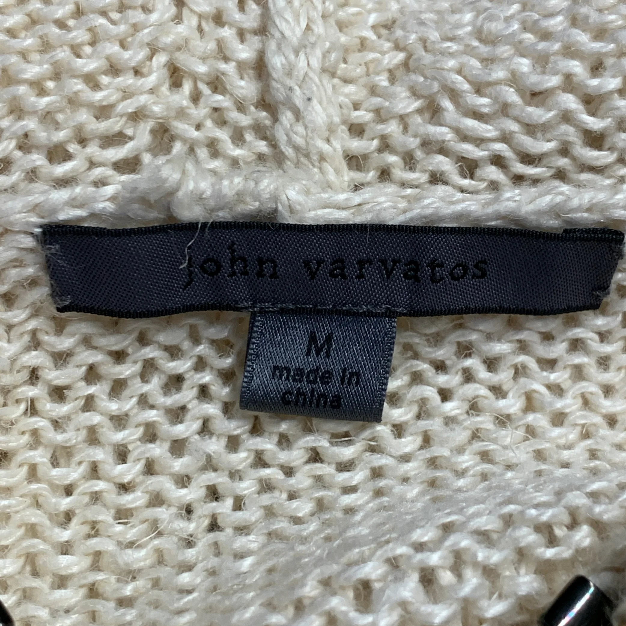 JOHN VARVATOS Size M Beige Knit Linen Hooded Cardigan - Image 9