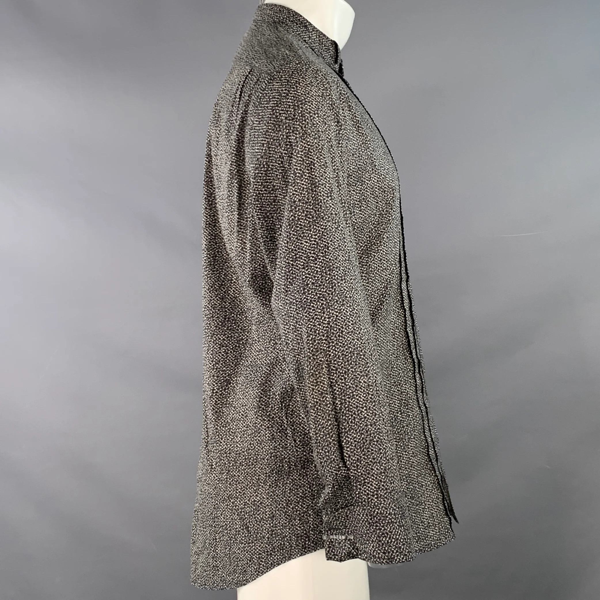JOHN VARVATOS Size M Black White Abstract Floral Pleated Tuxedo Long Sleeve Shirt - Image 3