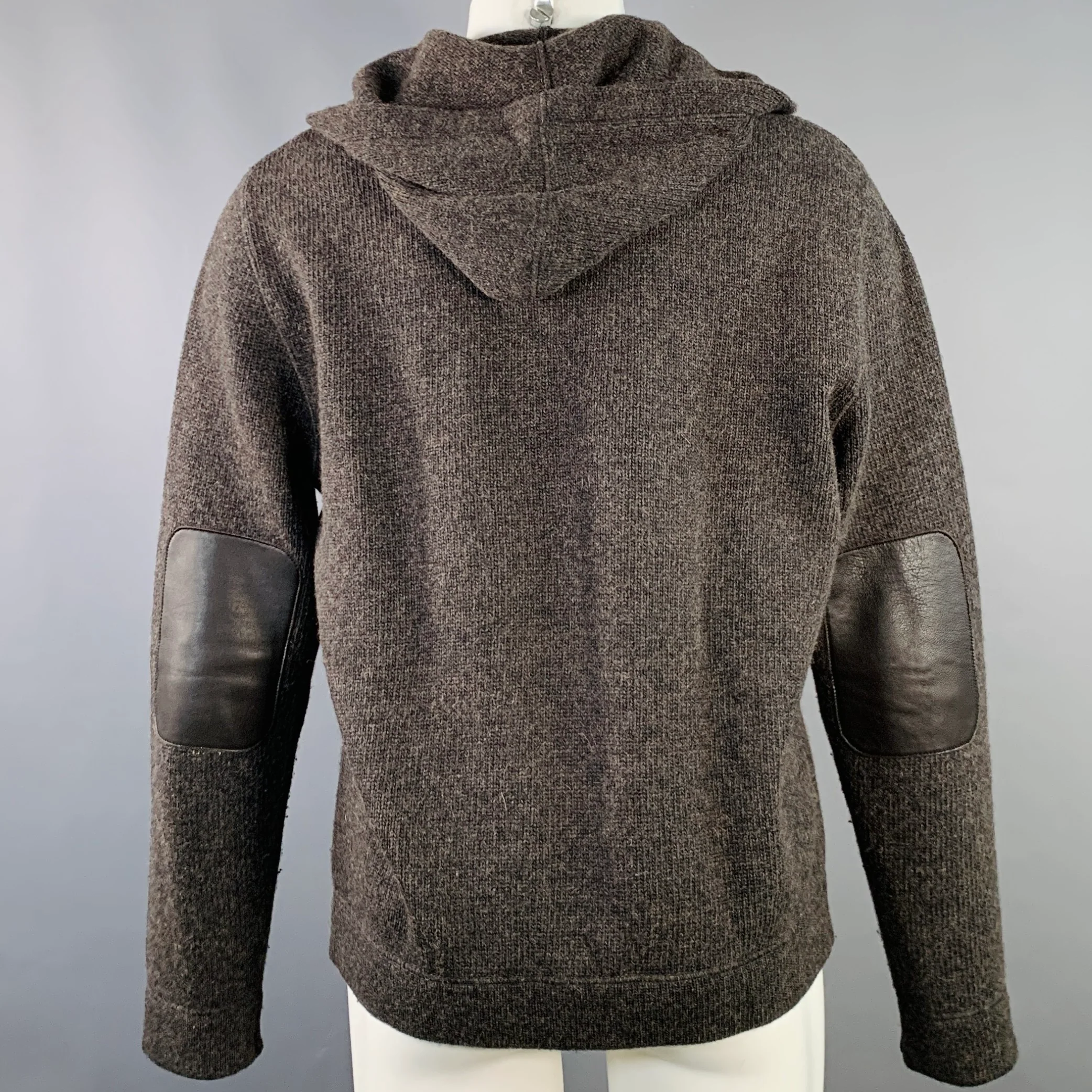 JOHN VARVATOS Size M Brown Heather Wool Camel Hooded Zip Up Sweater - Image 3