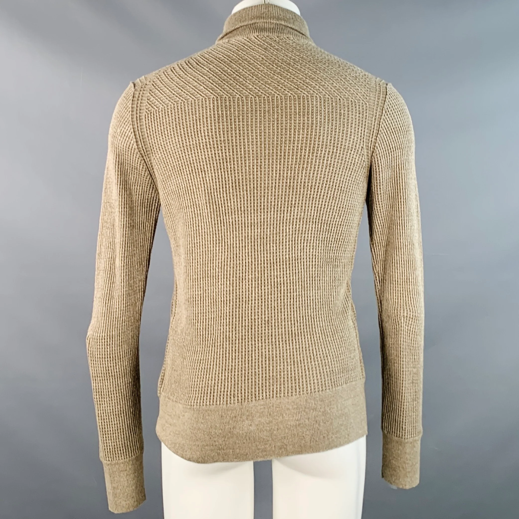 JOHN VARVATOS Size M Green Sage Waffle Knit Cotton Blend Zip Up Sweater - Image 4