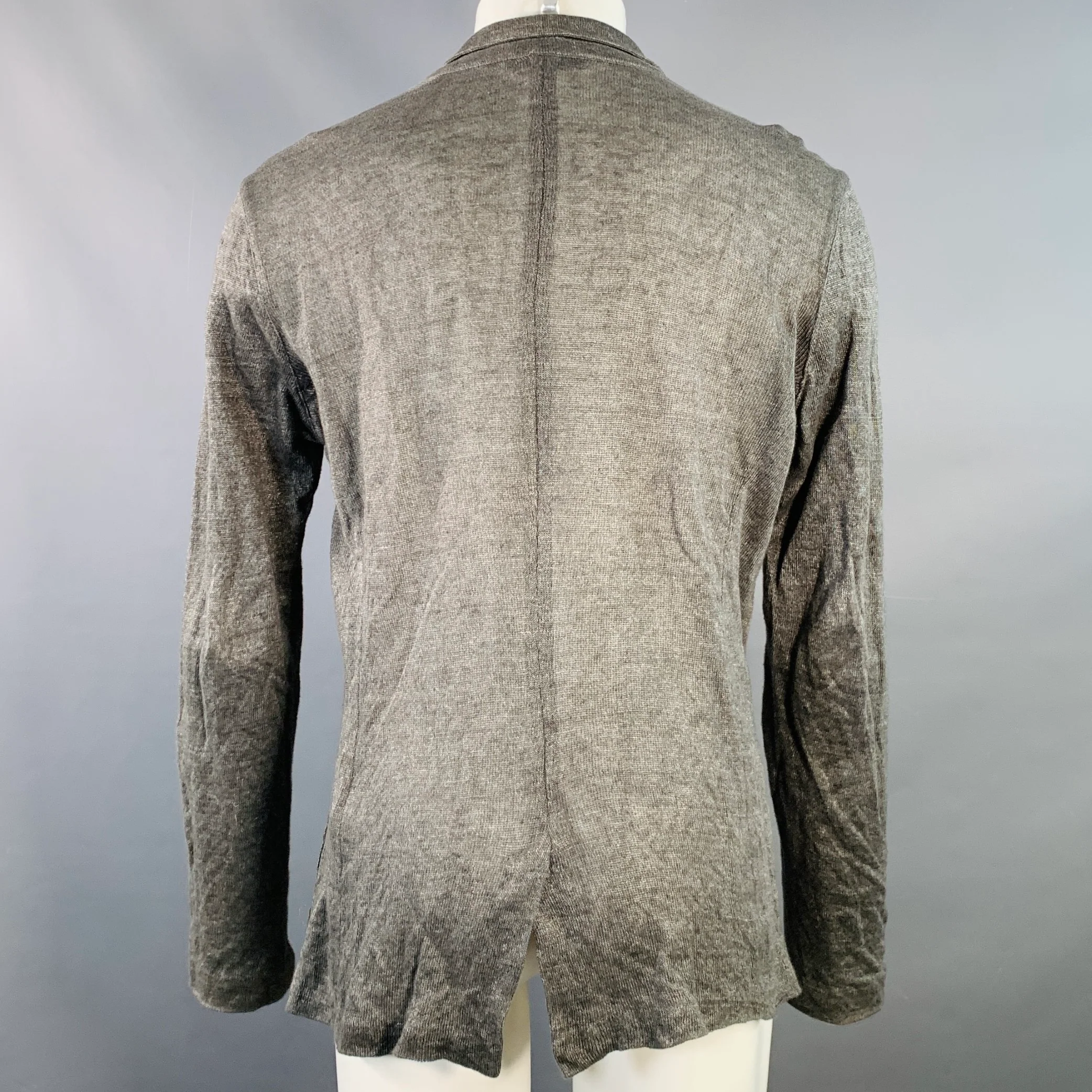 JOHN VARVATOS Size M Grey Charcoal Heather Linen Cotton Metallic Cardigan - Image 3