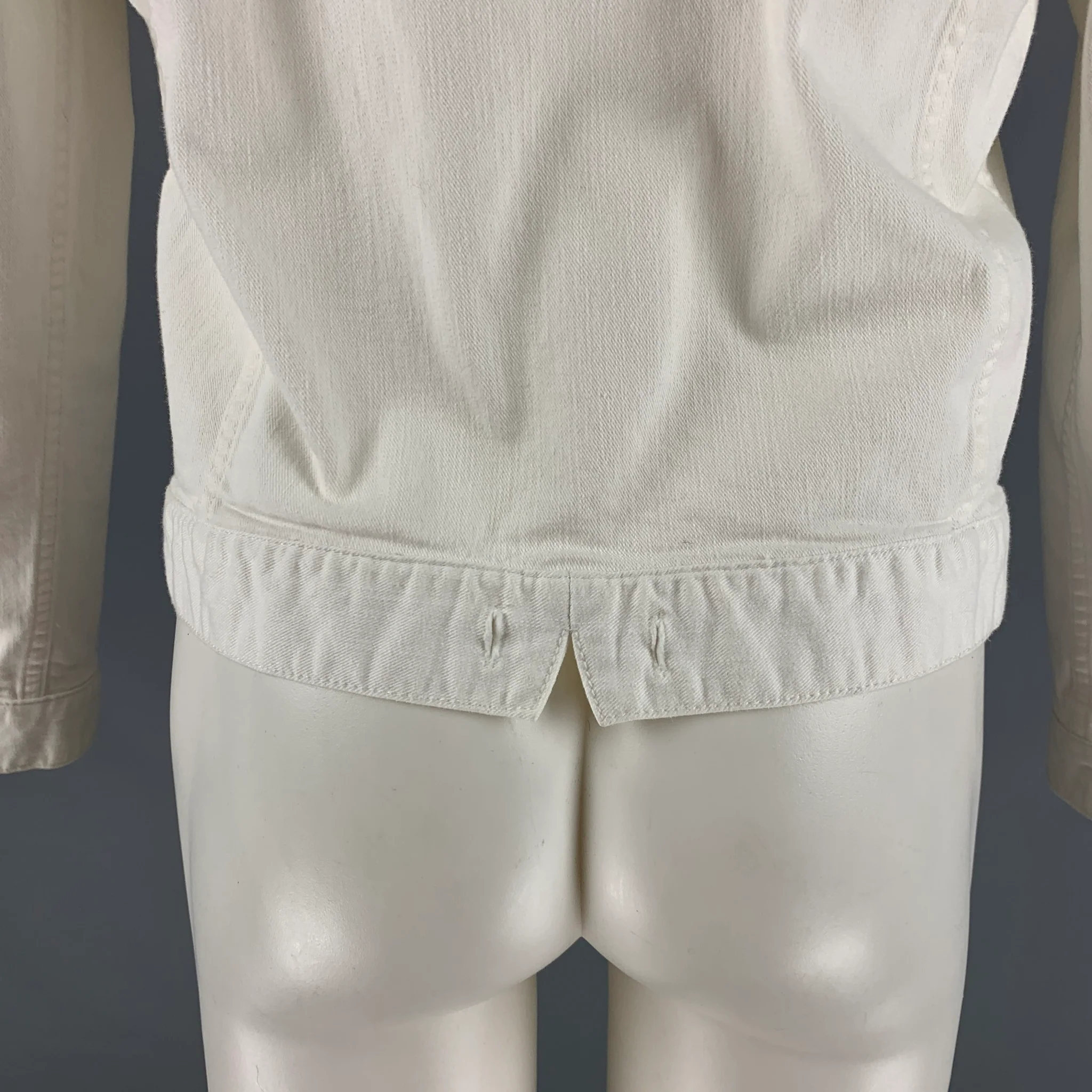 JOHN VARVATOS Size M Off White Cotton Polyester Trucker Jacket - Image 4