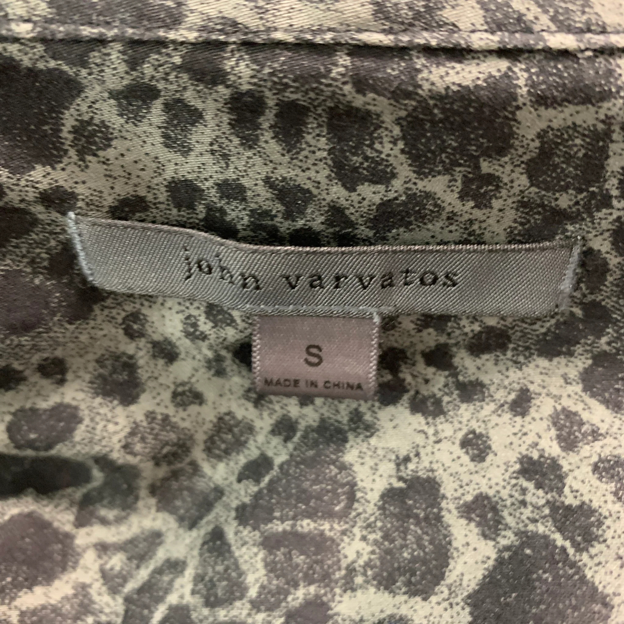 JOHN VARVATOS Size S Black Grey Marble Cotton Two Pockets Long Sleeve Shirt - Image 5
