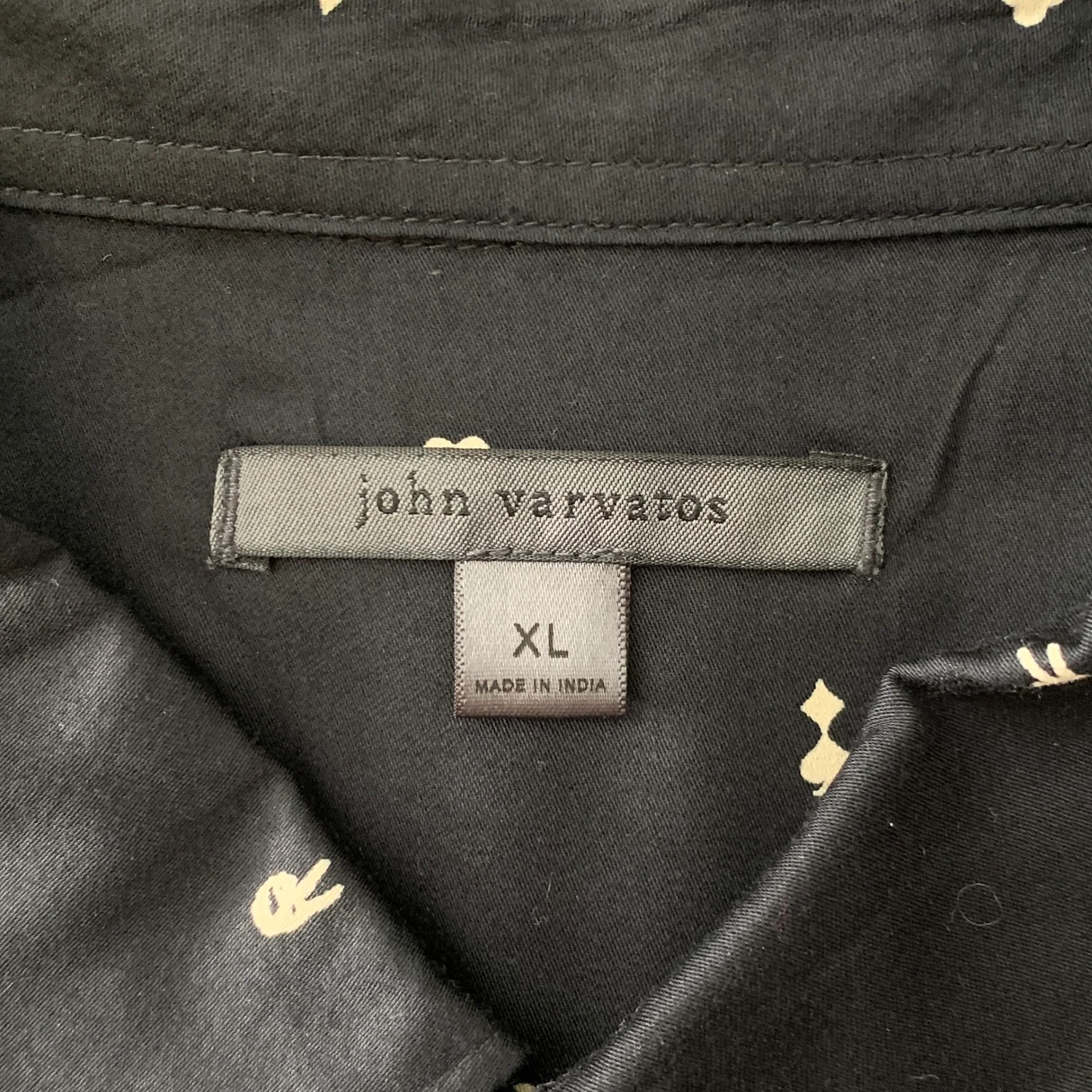 JOHN VARVATOS Size XL Black Print Modal Button Up Short Sleeve Shirt - Image 5