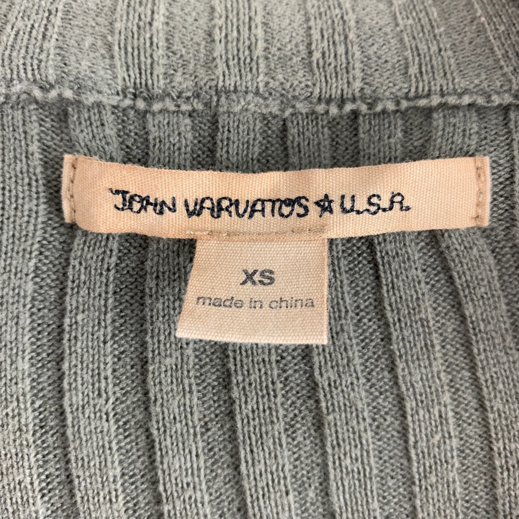 JOHN VARVATOS Size XS Green Olive Ribbed Cotton Elbow Patches Cardigan - Image 4