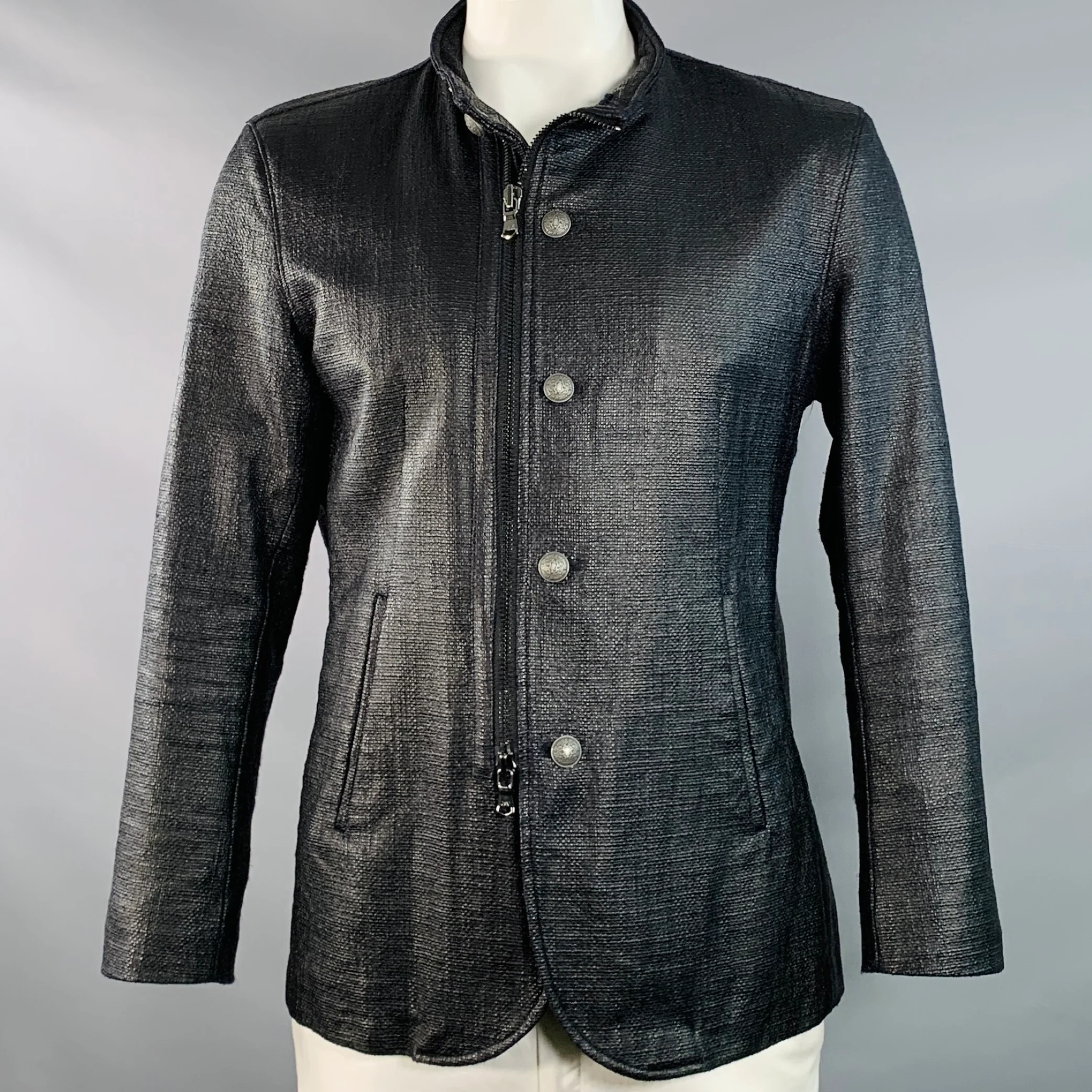 JOHN VARVATOS STAR USA Size L Black Cotton Zip Buttons Jacket