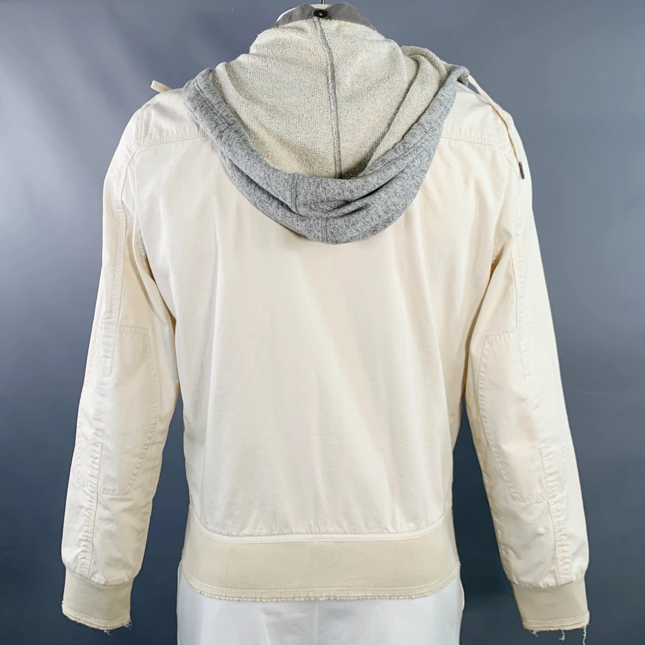 JOHN VARVATOS STAR USA Size L Cream Grey Cotton Hooded Jacket - Image 3