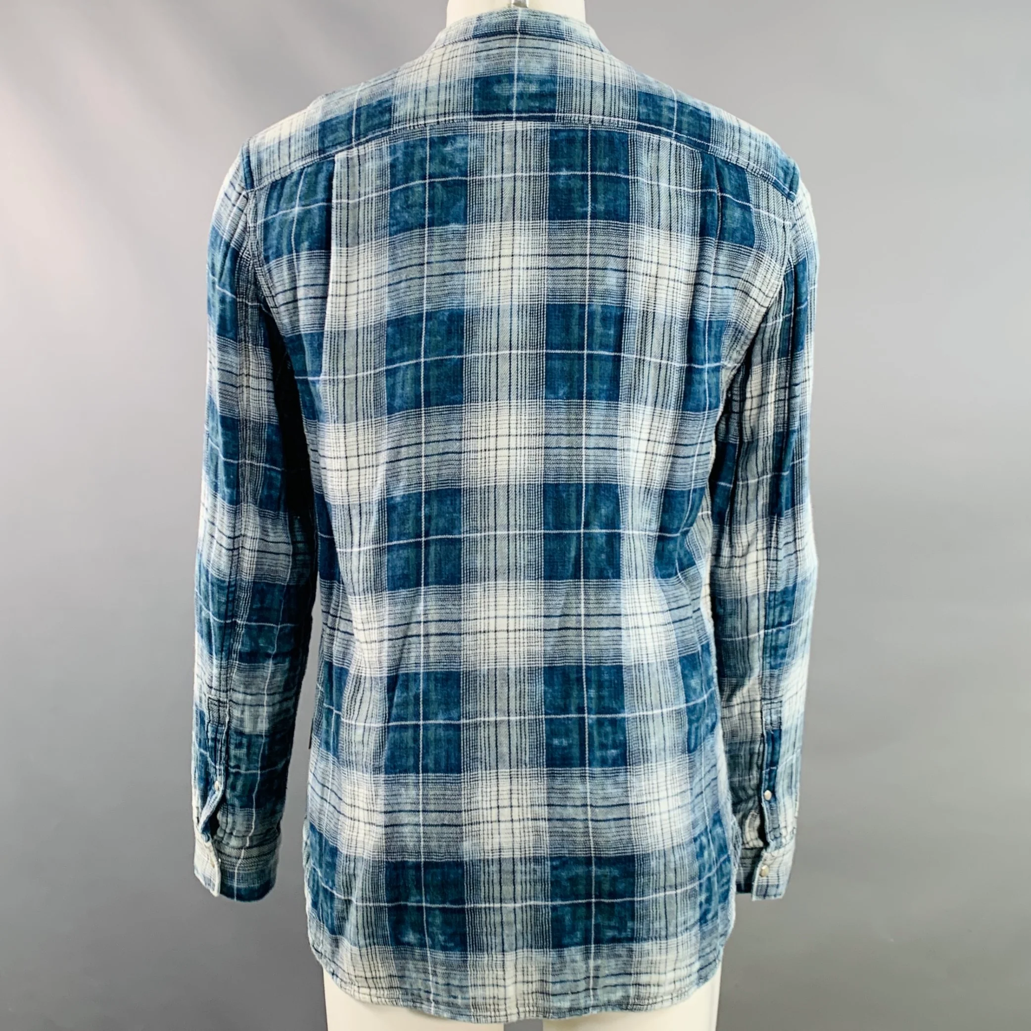 JOHN VARVATOS STAR USA Size M Blue White Plaid Cotton Long Sleeve Shirt - Image 3