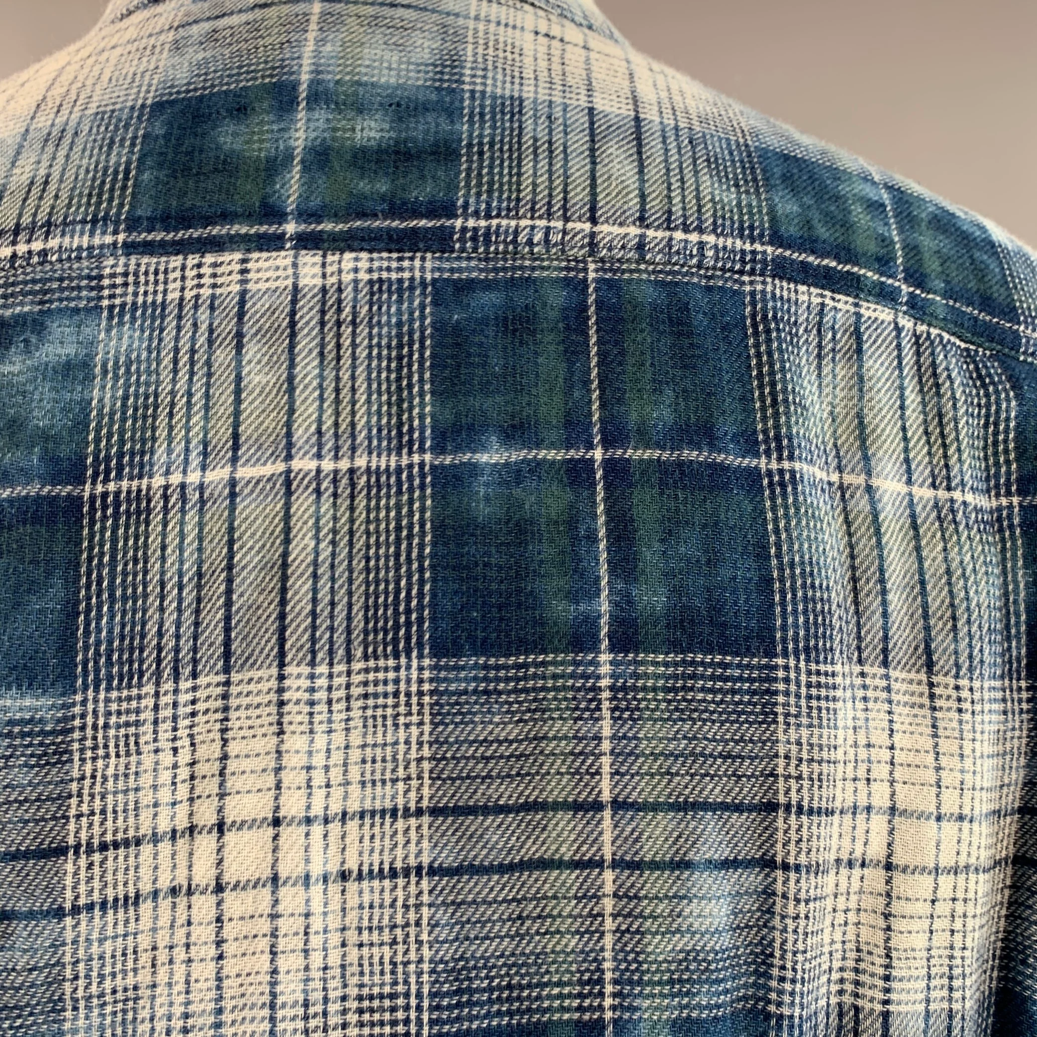 JOHN VARVATOS STAR USA Size M Blue White Plaid Cotton Long Sleeve Shirt - Image 4