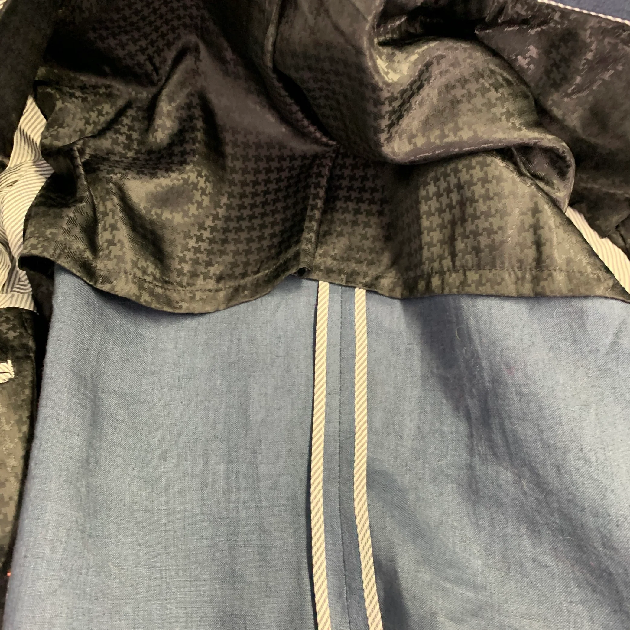 JOHN VARVATOS * U.S.A. Size 36 Regular Blue Linen Peak Lapel Sport Coat - Image 6