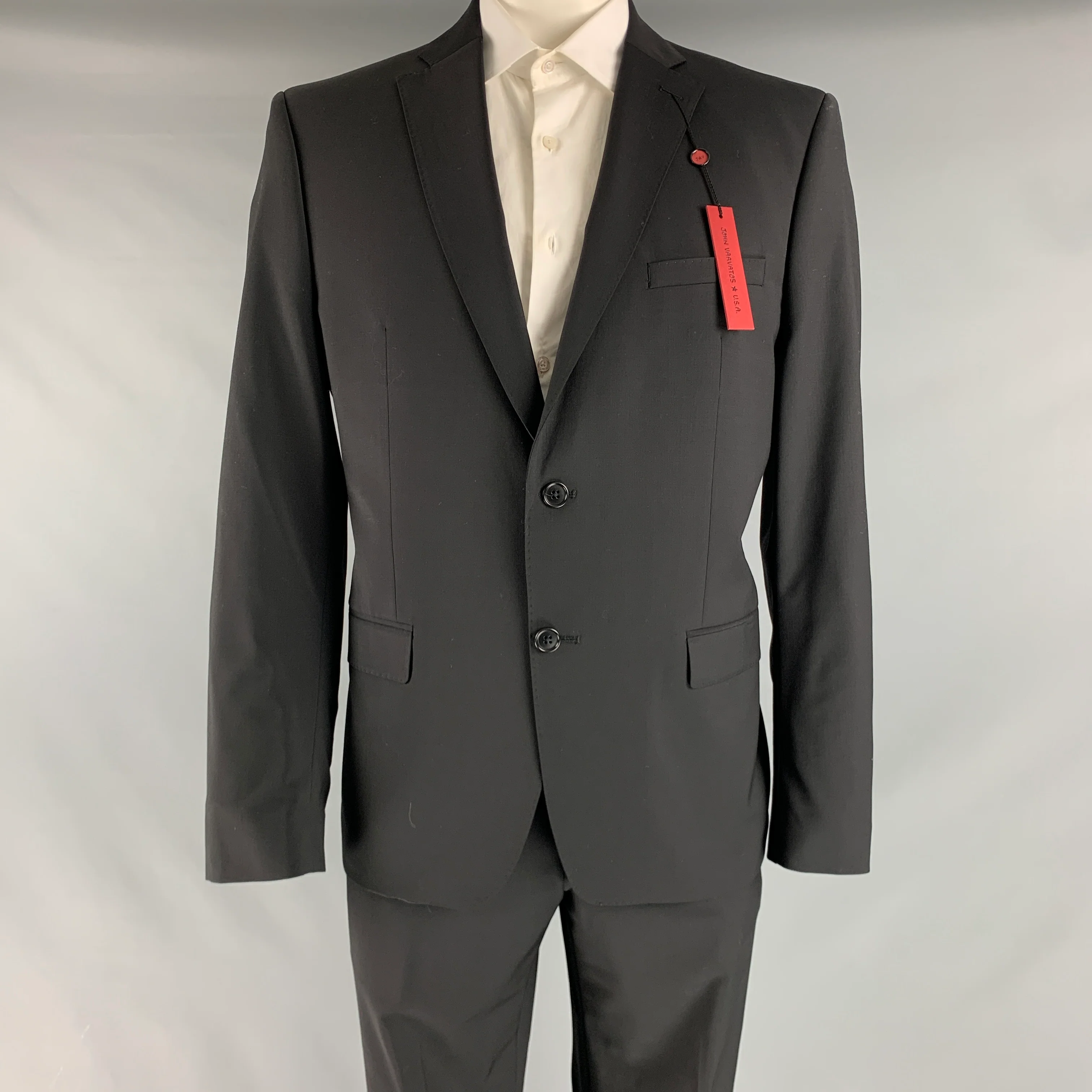 JOHN VARVATOS * U.S.A. Size 46 Black Wool Elastane Single breasted Suit