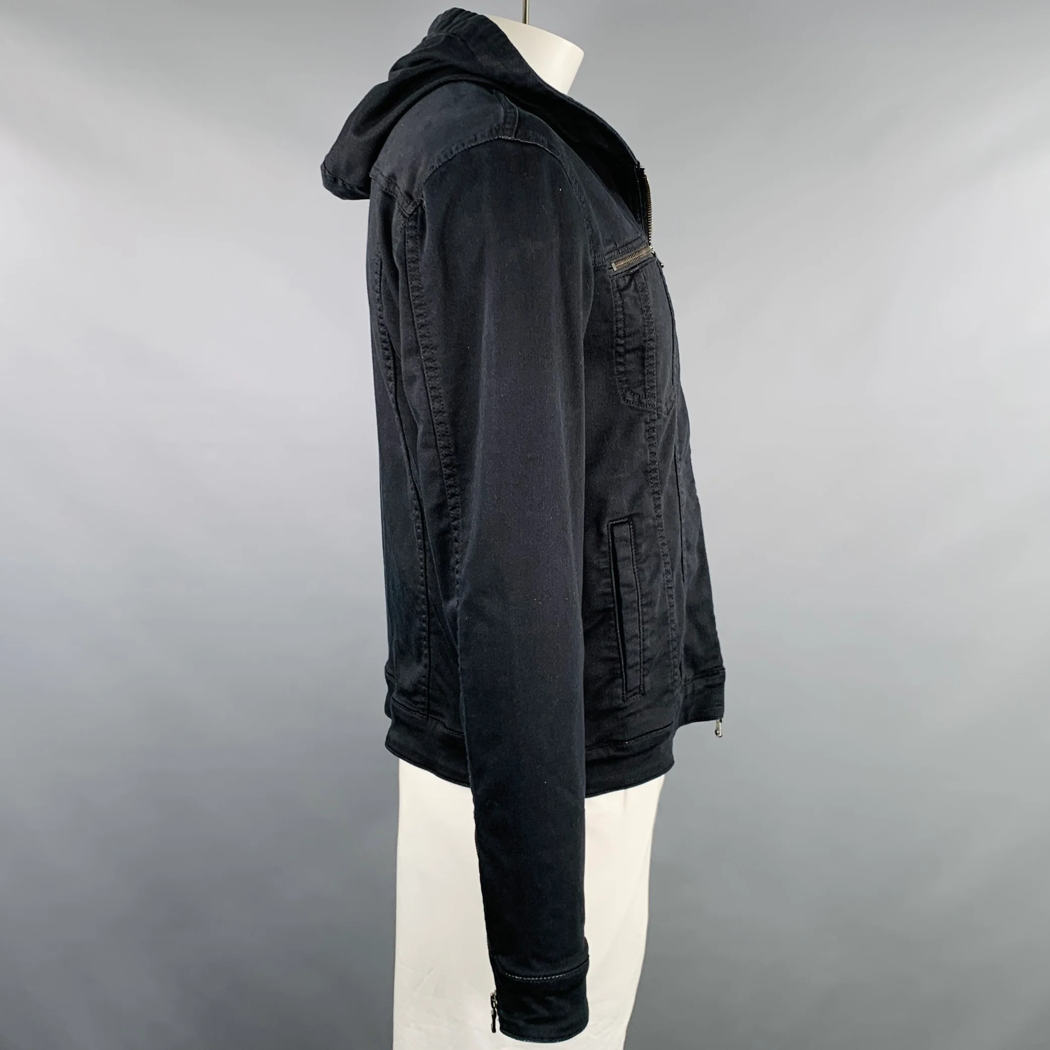 JOHN VARVATOS * U.S.A. Size L Black Cotton Blend Hooded Jacket - Image 2