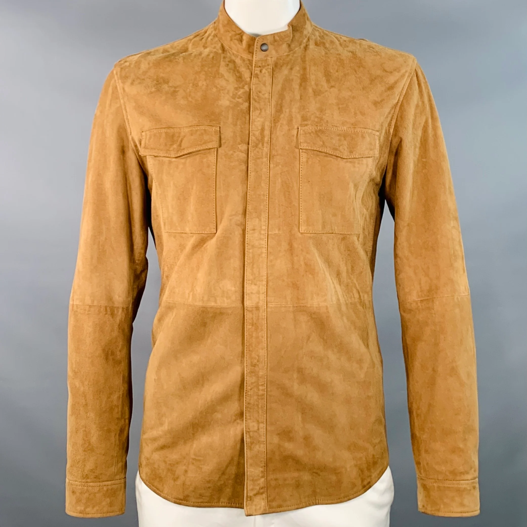JOHN VARVATOS * U.S.A. Size L Brown Goat Suede Snaps Shirt Jacket