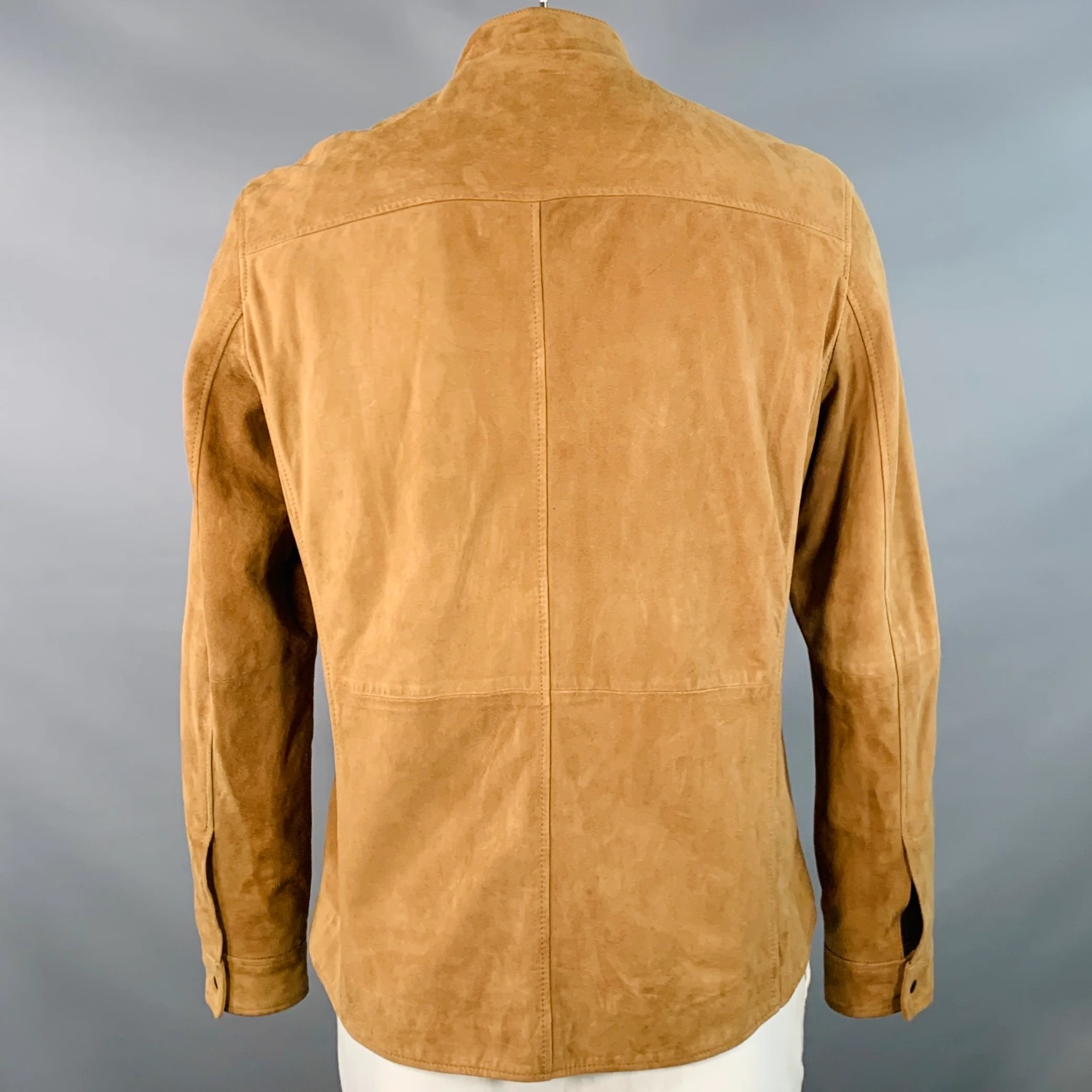 JOHN VARVATOS * U.S.A. Size L Brown Goat Suede Snaps Shirt Jacket - Image 3