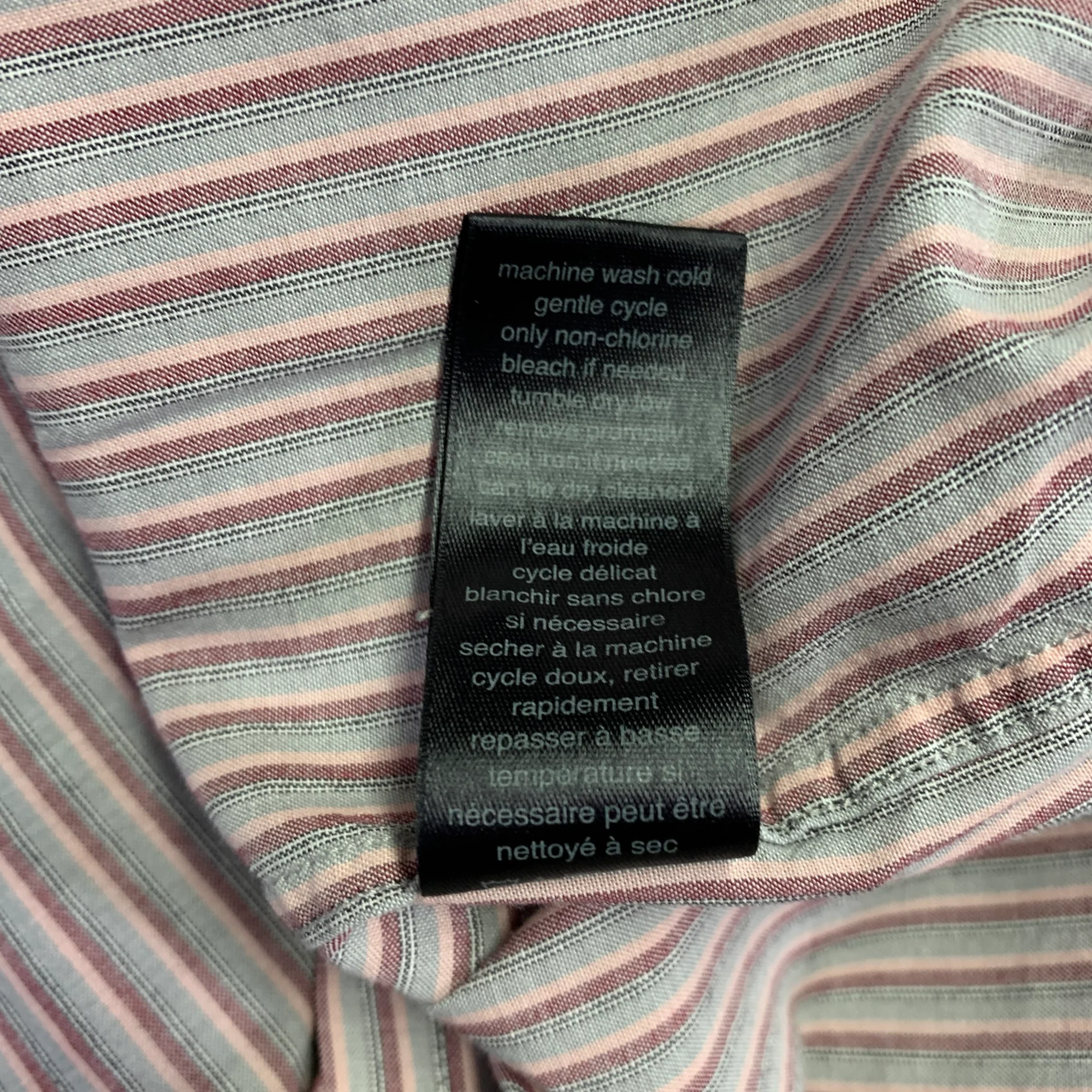 JOHN VARVATOS * U.S.A. Size L Grey Pink Stripe Cotton Roll Tab Long Sleeve Shirt - Image 8