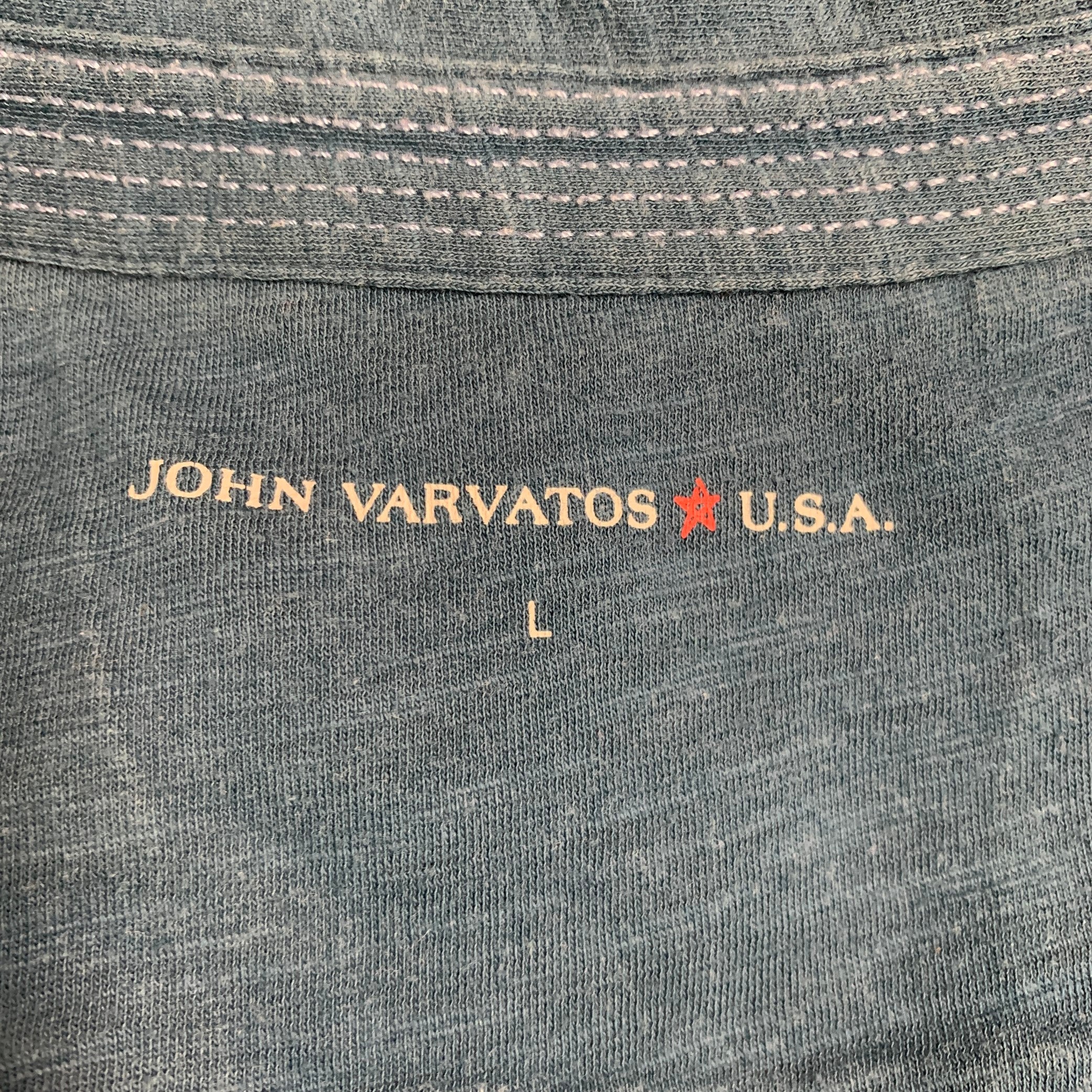 JOHN VARVATOS * U.S.A. Size L Teal Cotton Buttoned Polo - Image 6