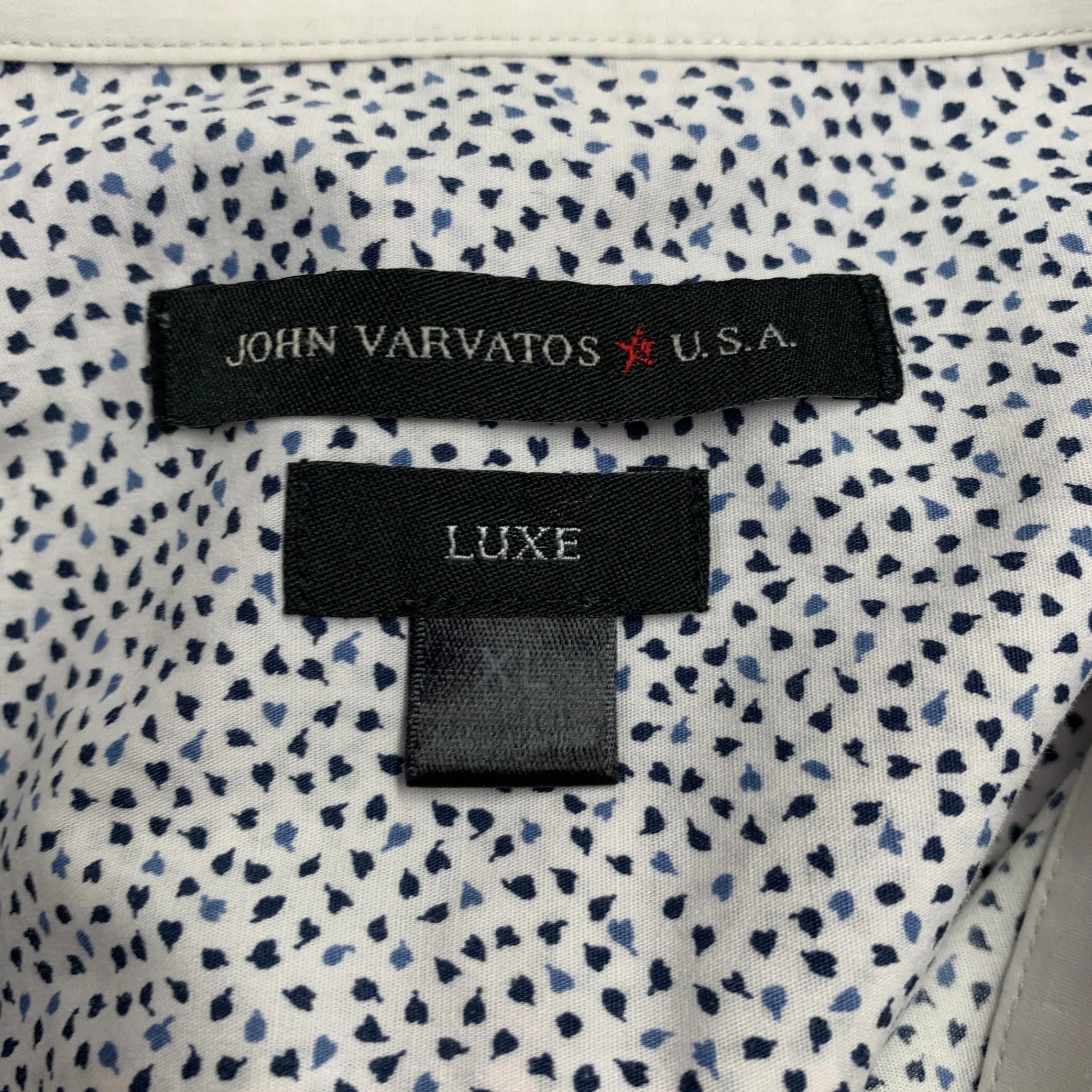 JOHN VARVATOS * U.S.A. Size XL White Blue Dots Cotton Blend Short Sleeve Shirt - Image 6