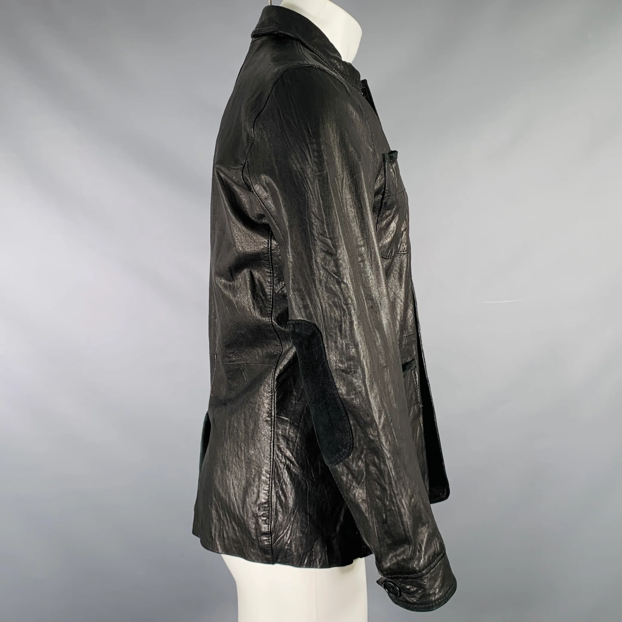 JOHN VARVATOS * U.S.A. Size XS Black Distressed Elbow Patches Leather Jacket - Image 3