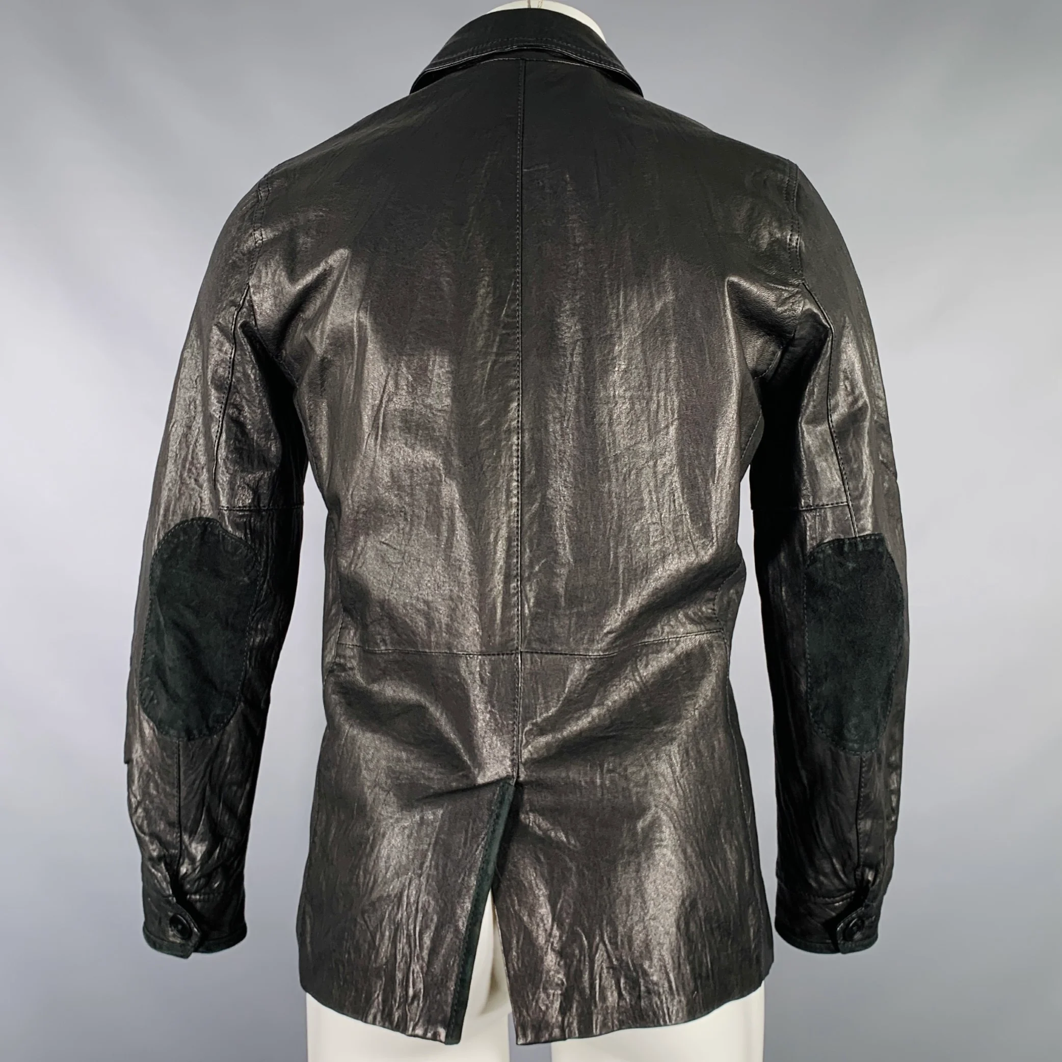 JOHN VARVATOS * U.S.A. Size XS Black Distressed Elbow Patches Leather Jacket - Image 4
