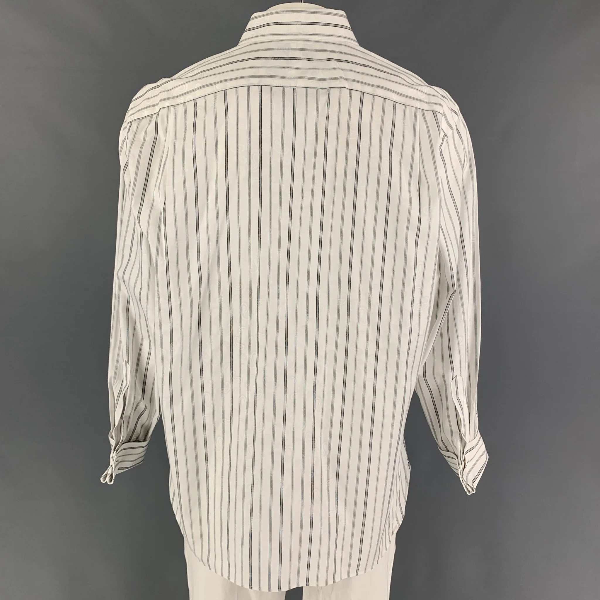 JOHN W. NORDSTROM Size L White Black Paisley French Cuff Long Sleeve Shirt - Image 4