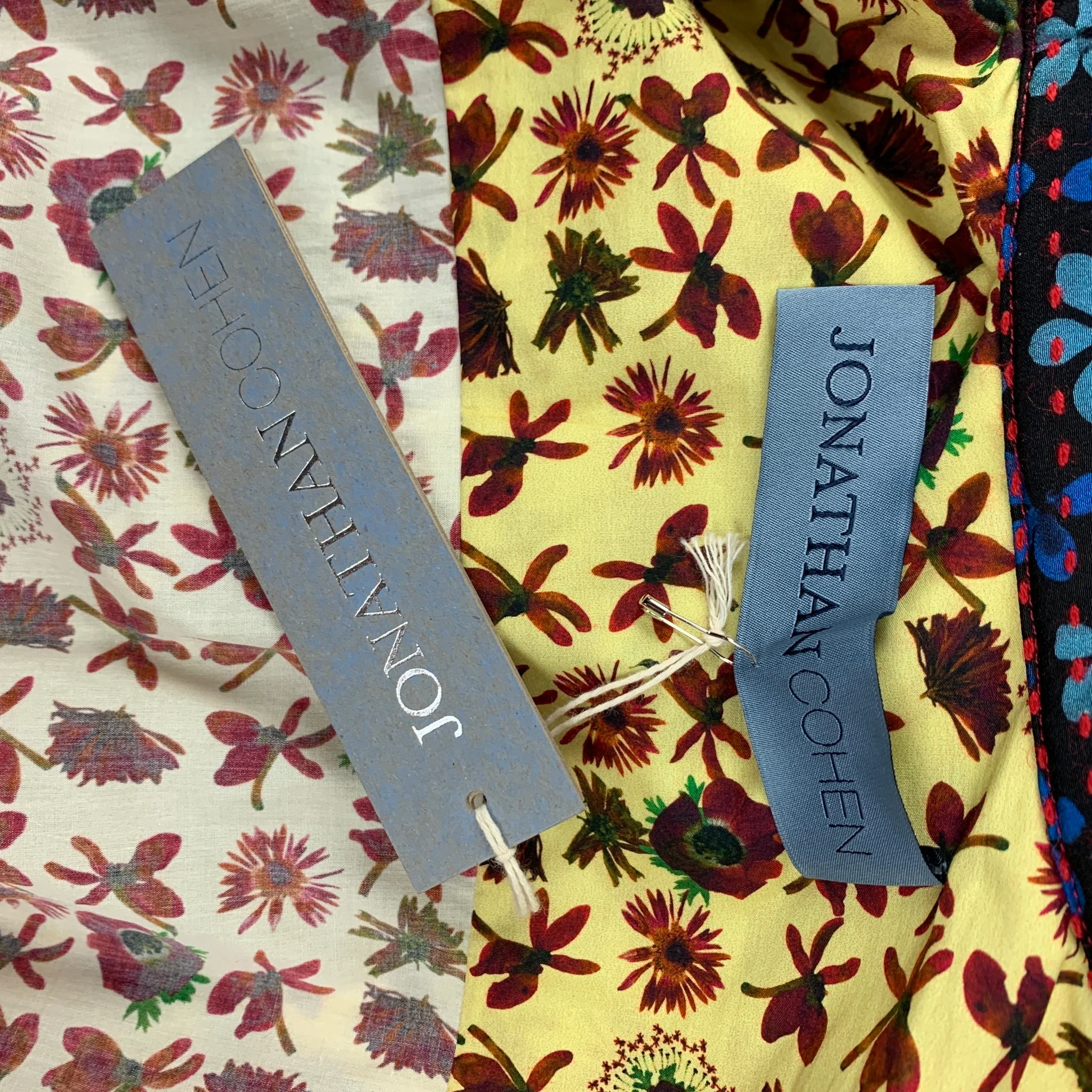 JONATHAN COHEN Size S Yellow Blue Graphic Silk Short Sleeve Glen Shirt - Image 5