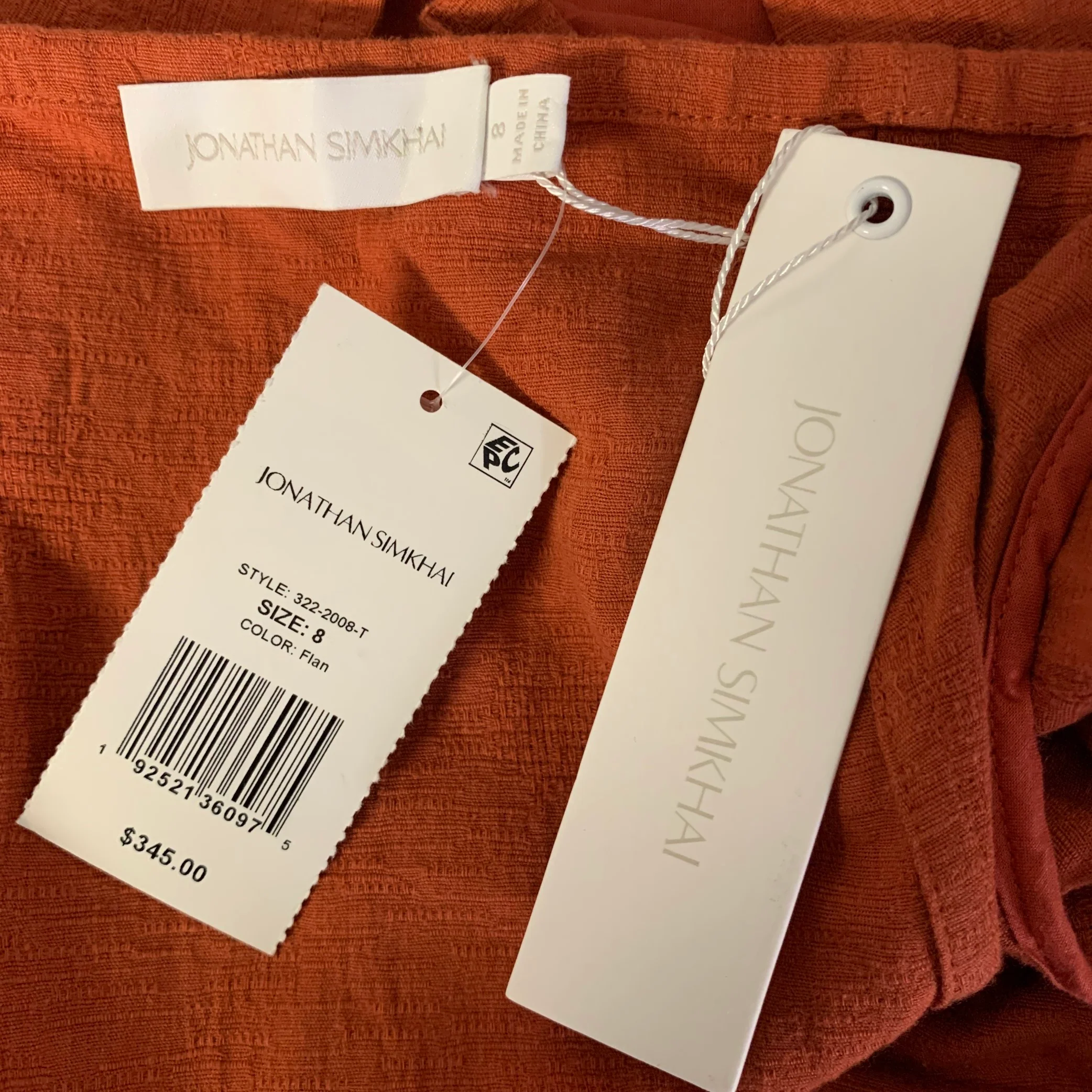 JONATHAN SIMKHAI Size 8 Orange Rust Linen Cotton Ruffle Shoulder Cropped Top - Image 5