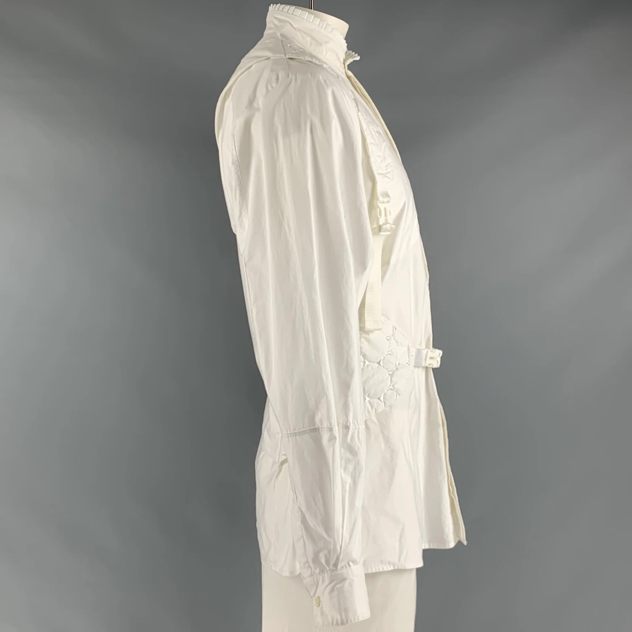 JORDANLUCA Size L White Quilted Cotton Harness Long Sleeve Shirt - Image 3