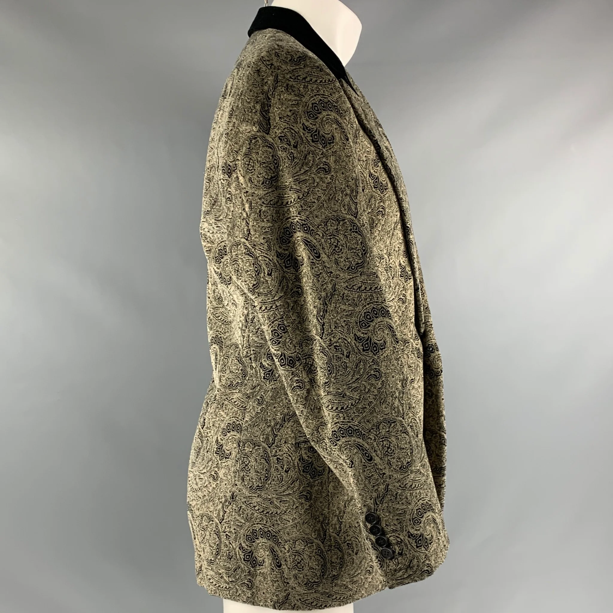 JOSEPH ABBOUD Size 40 Black Taupe Paisley Cotton Single Button Sport Coat - Image 3