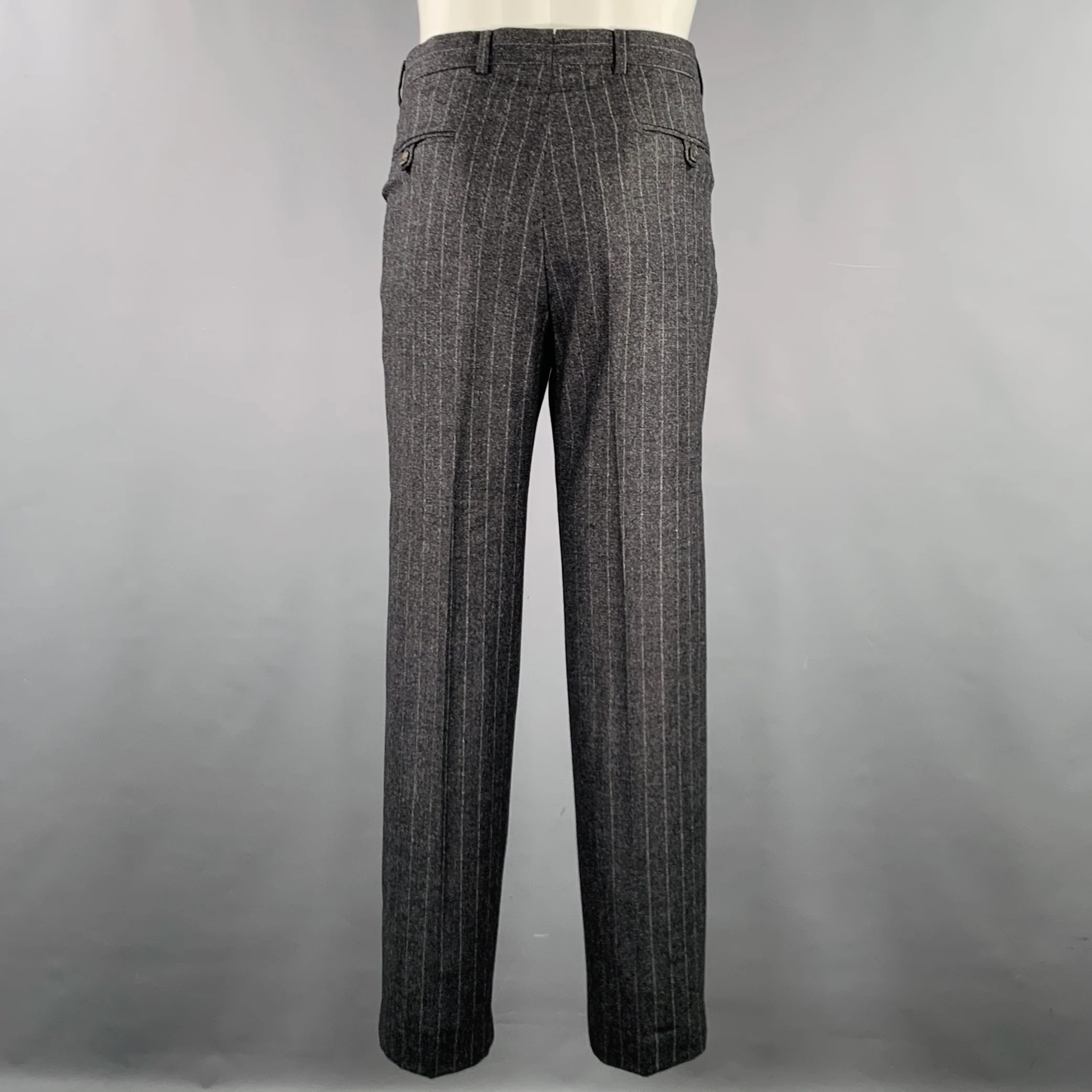 JOSEPH ABBOUD Size 40 Grey Cream Stripe Wool Suit - Image 6